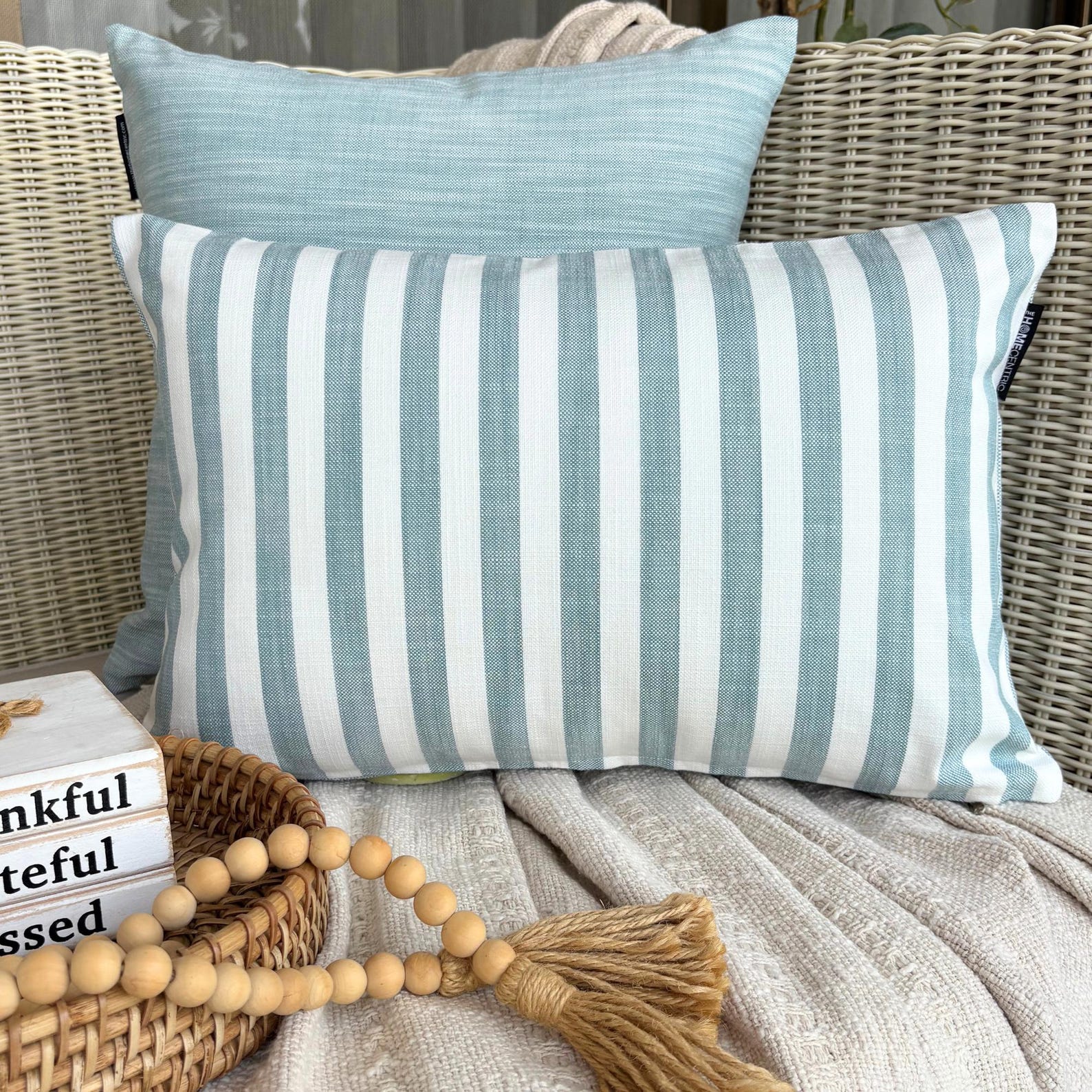 Aqua Cotton Lumbar Pillow Cover - Soft & Breathable Support for Office Chair, Sofa, or Bed - Lush Lines Design for Home & Office Decor