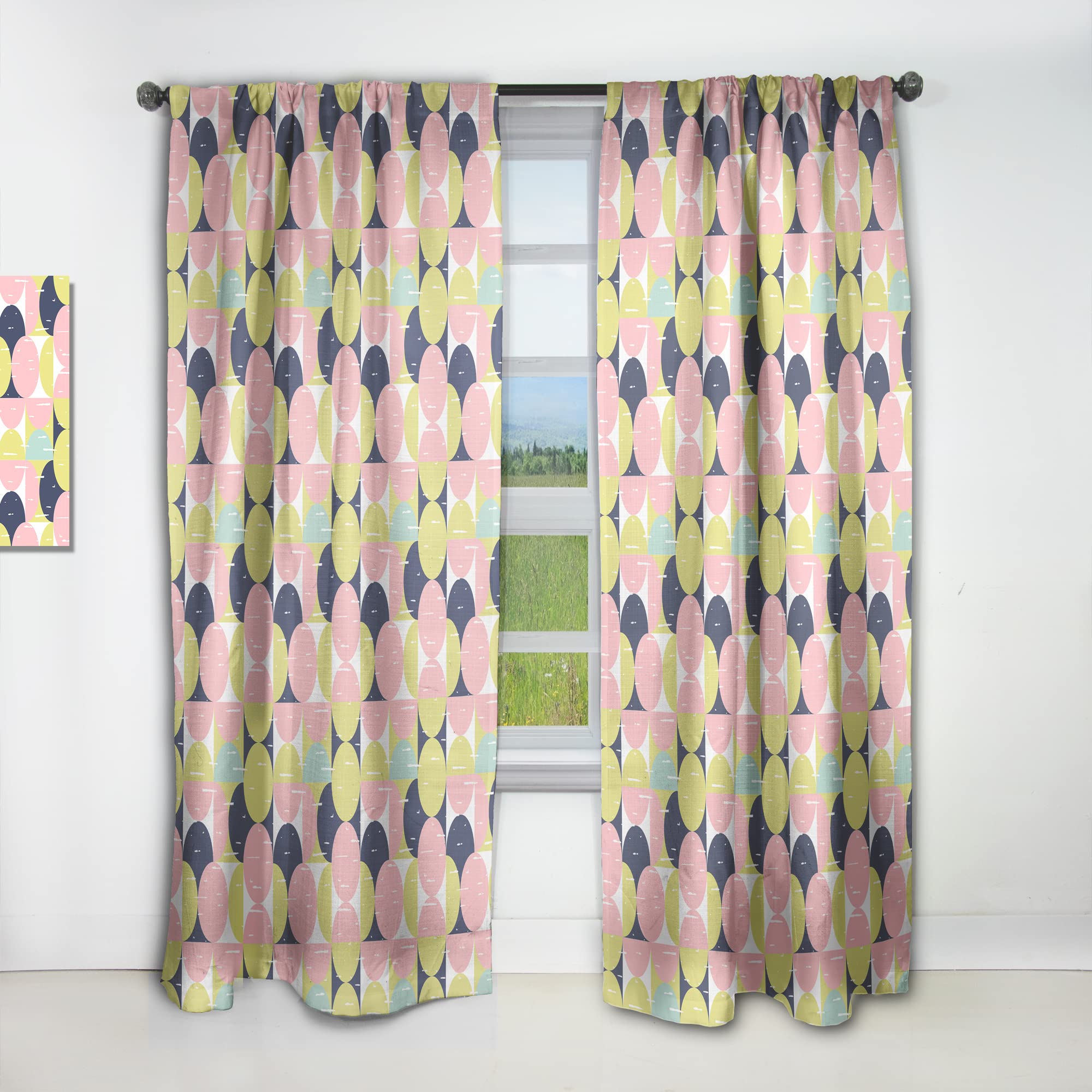 DesignQ Retro Pastel Circular Pattern Thermal Insulated Curtains - Single Panel 52x120 Inches - Blackout Drapes for Bedroom & Living Room - Perfect for Home Decor, Privacy & Light Control