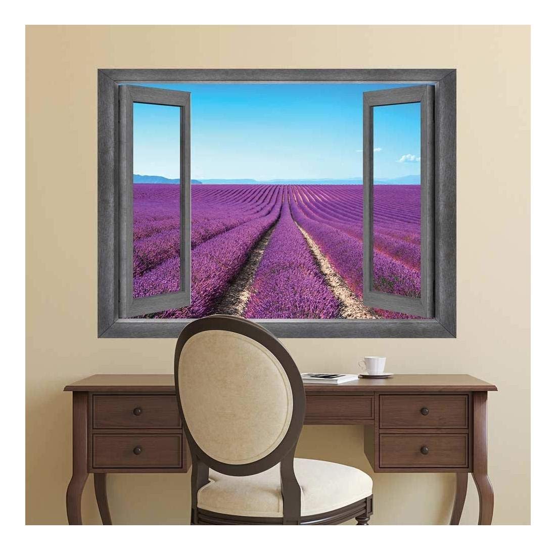 Wall26 - Open Window Creative Wall Decor - Peering Out into a Field of Purple - Removable Peel and Stick Wall Mural - 24x32 Inches - Perfect for Living Room, Bedroom & Office Decor