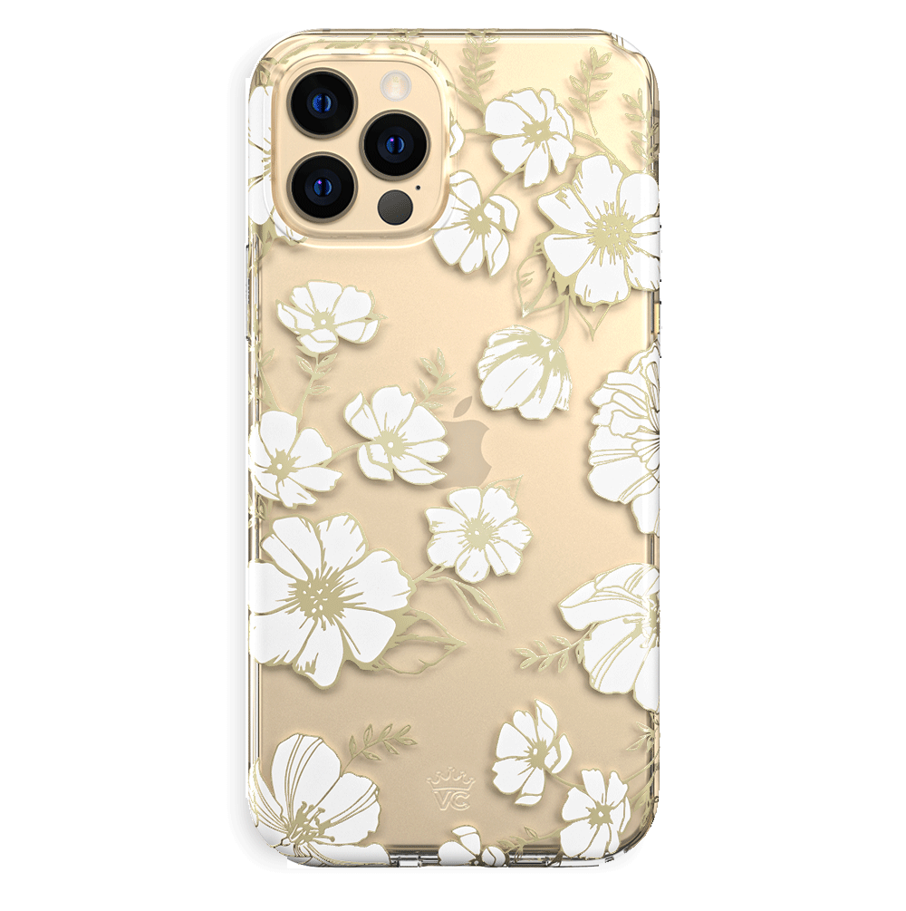 Elegant White & Gold Floral Transparent iPhone Case - Slim Protective Cover for iPhone 12/13/14/15 - Perfect for Everyday Use, Office & Special Occasions