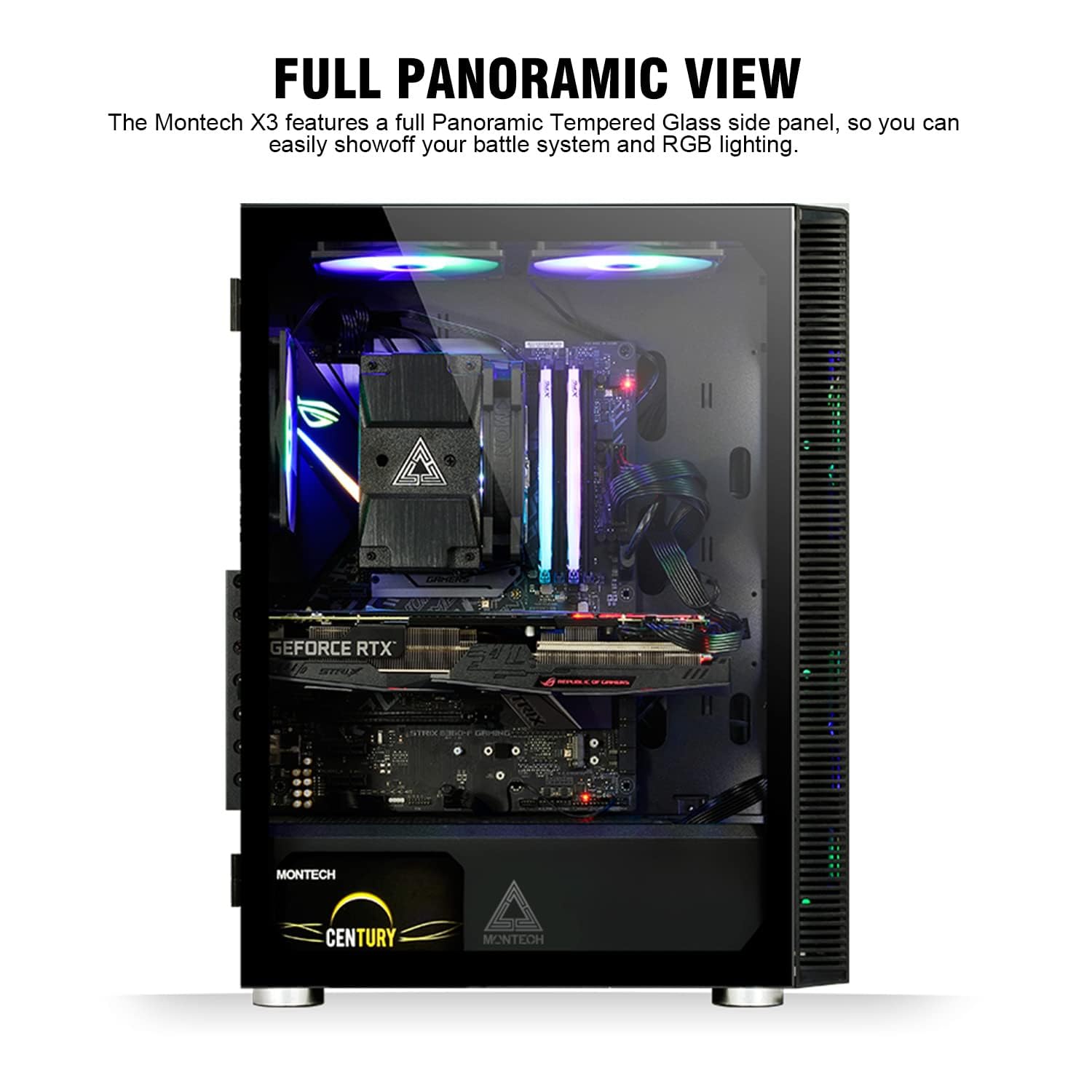 Montech X3 Mesh ATX Mid-Tower PC Gaming Case - 6 RGB Fans (3x140mm & 3x120mm), High Airflow Design, Tempered Glass Side Panel, USB 3.0 Ports - Perfect for Gaming Rigs, Streaming Setups & High-Performance Computers