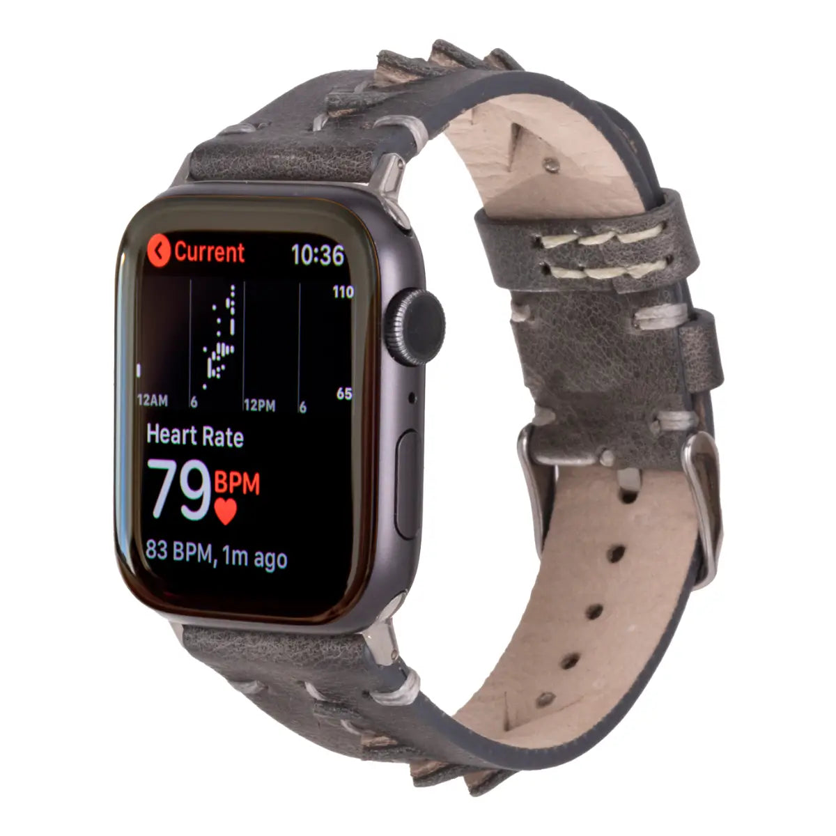 Burnished Gray Leather Sport Apple Watch Band for Men & Women - Durable & Comfortable Strap for Workouts, Running & Everyday Wear (Boras)