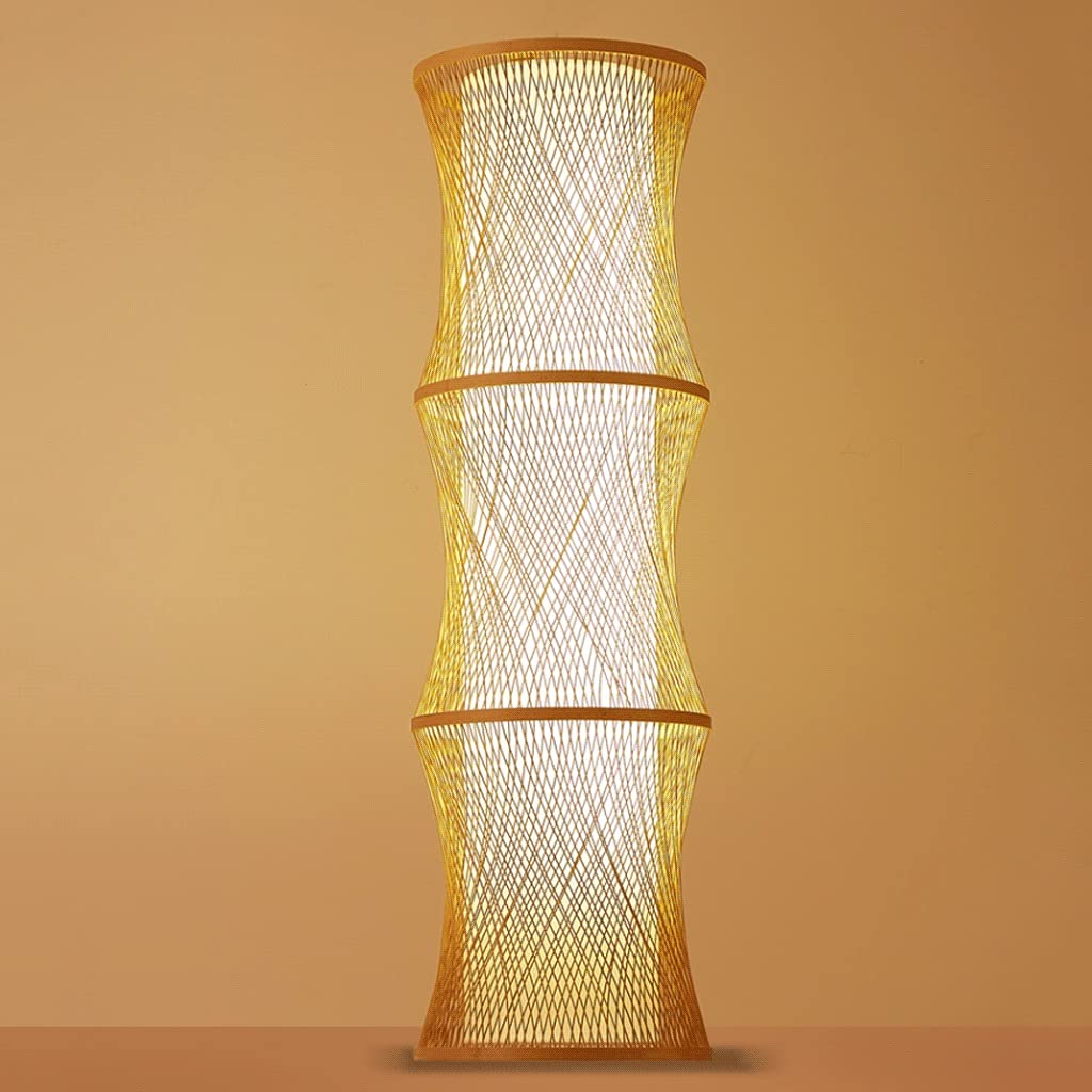 Modern Bamboo Floor Lamp with Fabric Shade - Handmade Standing Lamp for Living Room, Bedroom & Office - Tall Corner Lamp 39.9in/100cm - Perfect for Reading Nook, Lounge Area & Home Decor