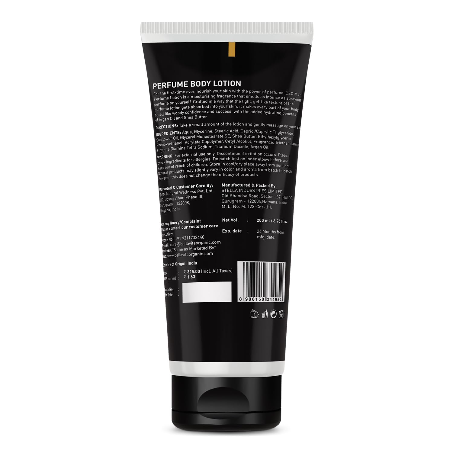BVita Luxury Intense CEO Men's Body Perfume Lotion - Nourishing & Hydrating with Argan Oil & Shea Butter (200ml) | Softens & Protects Skin | Perfect for Daily Use, Gym & Office