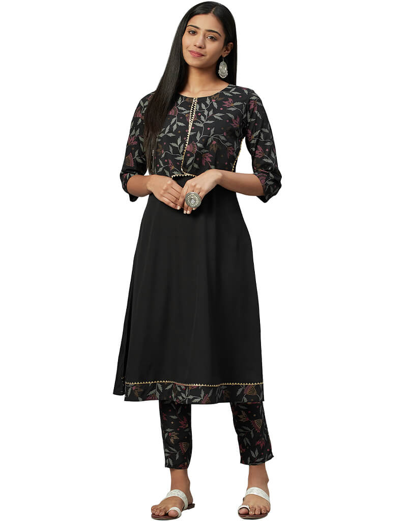 Stylish Black Crepe Pant Kurti for Women - Elegant Indian Tunic Top with Pants - Perfect for Festivals, Parties & Casual Wear