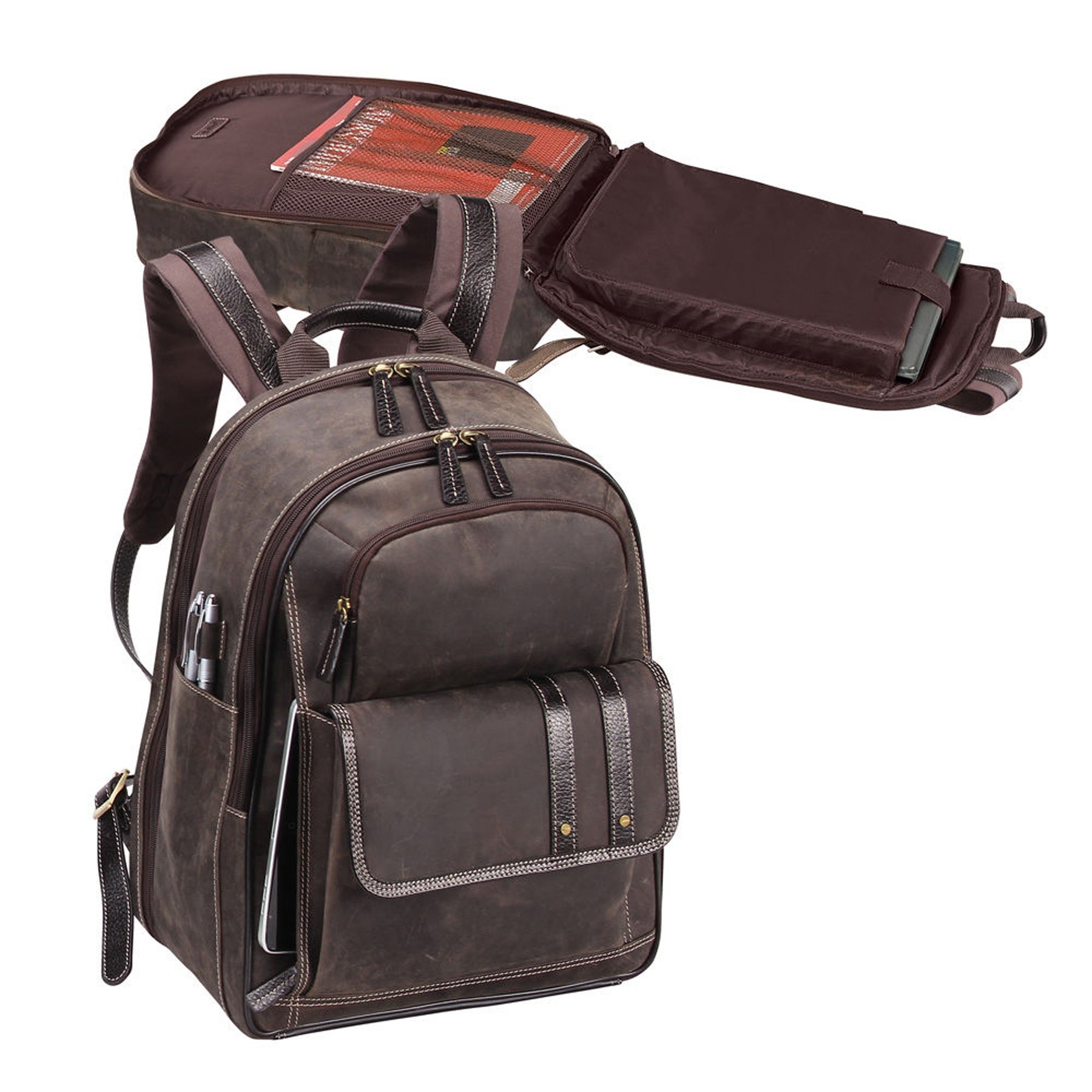 Preferred Nation Tuscany Laptop Backpack for Men & Women - Durable 15.6 Inch Computer Bag with USB Charging Port, Water Resistant Brown Backpack for Work, Travel & College