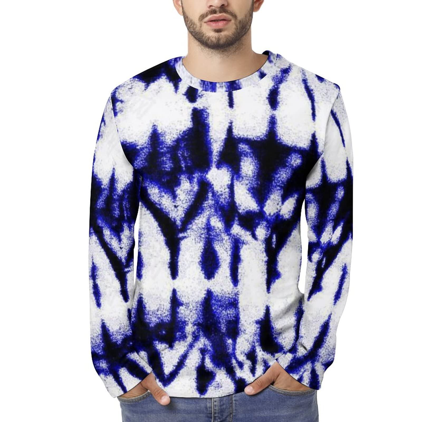 Tie-Dyed Men's Long Sleeve UV Protection Shirt - Quick Dry Running T-Shirt for Outdoor Sports & Hiking - Size XL