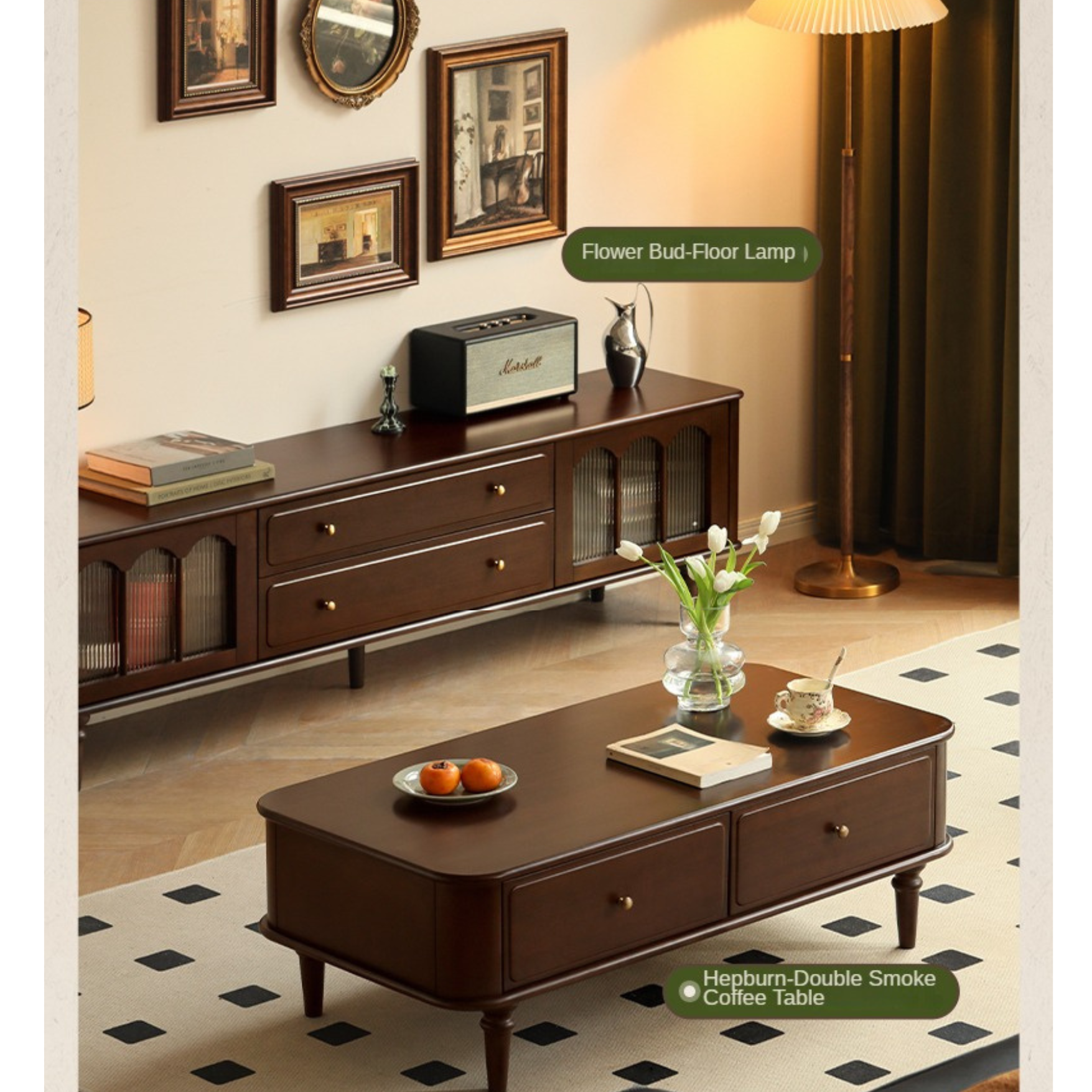 Stylish Poplar Solid Wood TV Stand - American Modern Design for Living Room & Home Theater Setup