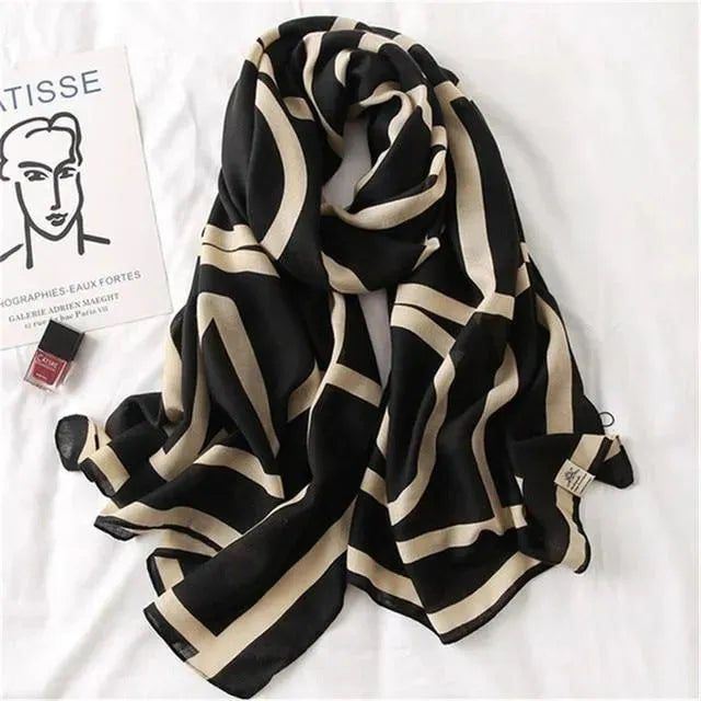 Luxury Striped Scarves for Women - Soft Cashmere & Silk Blend - Elegant Fashion Accessory for Winter, Office & Special Occasions