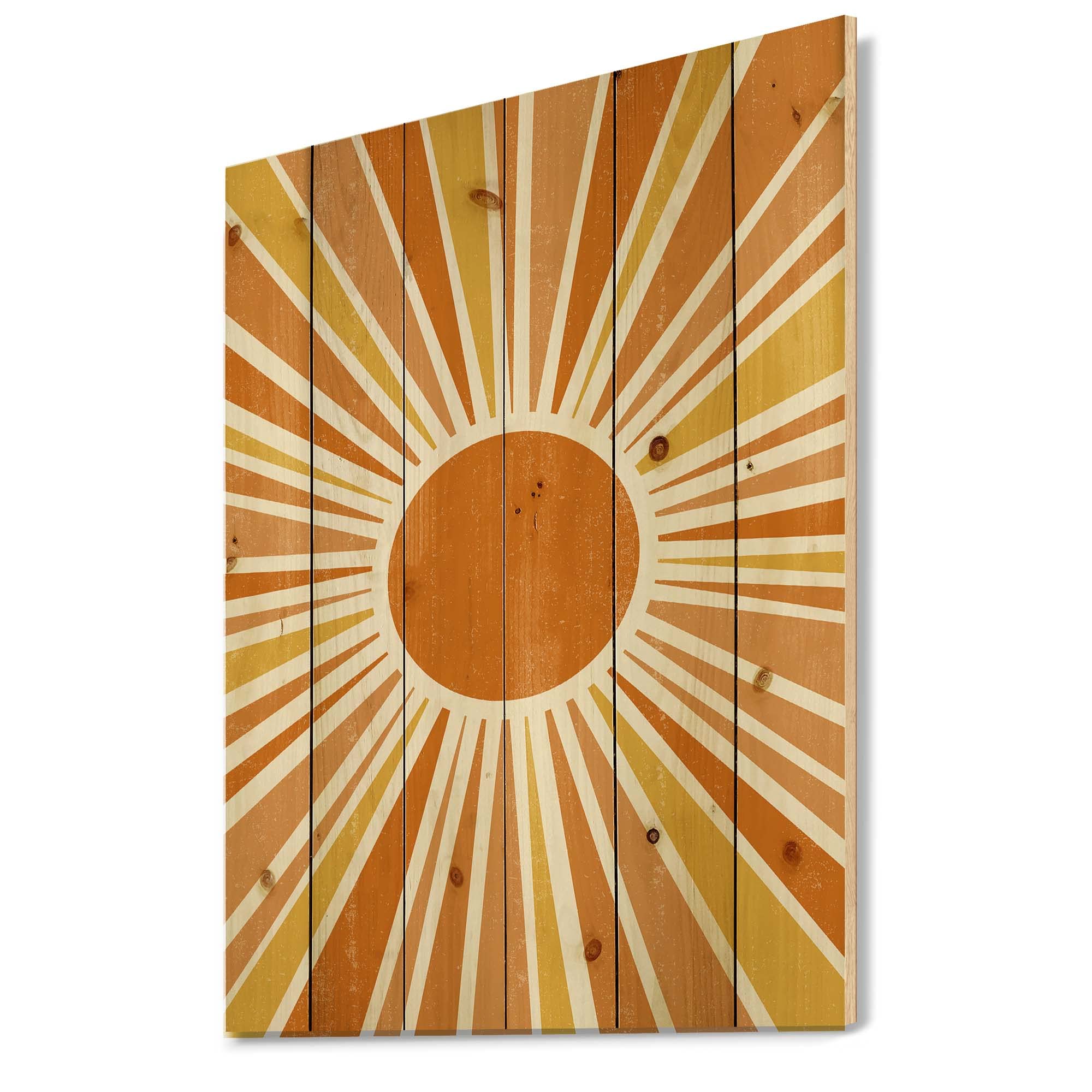Modern Orange Sun Rays Wood Wall Art - Abstract Pine Decor for Living Room