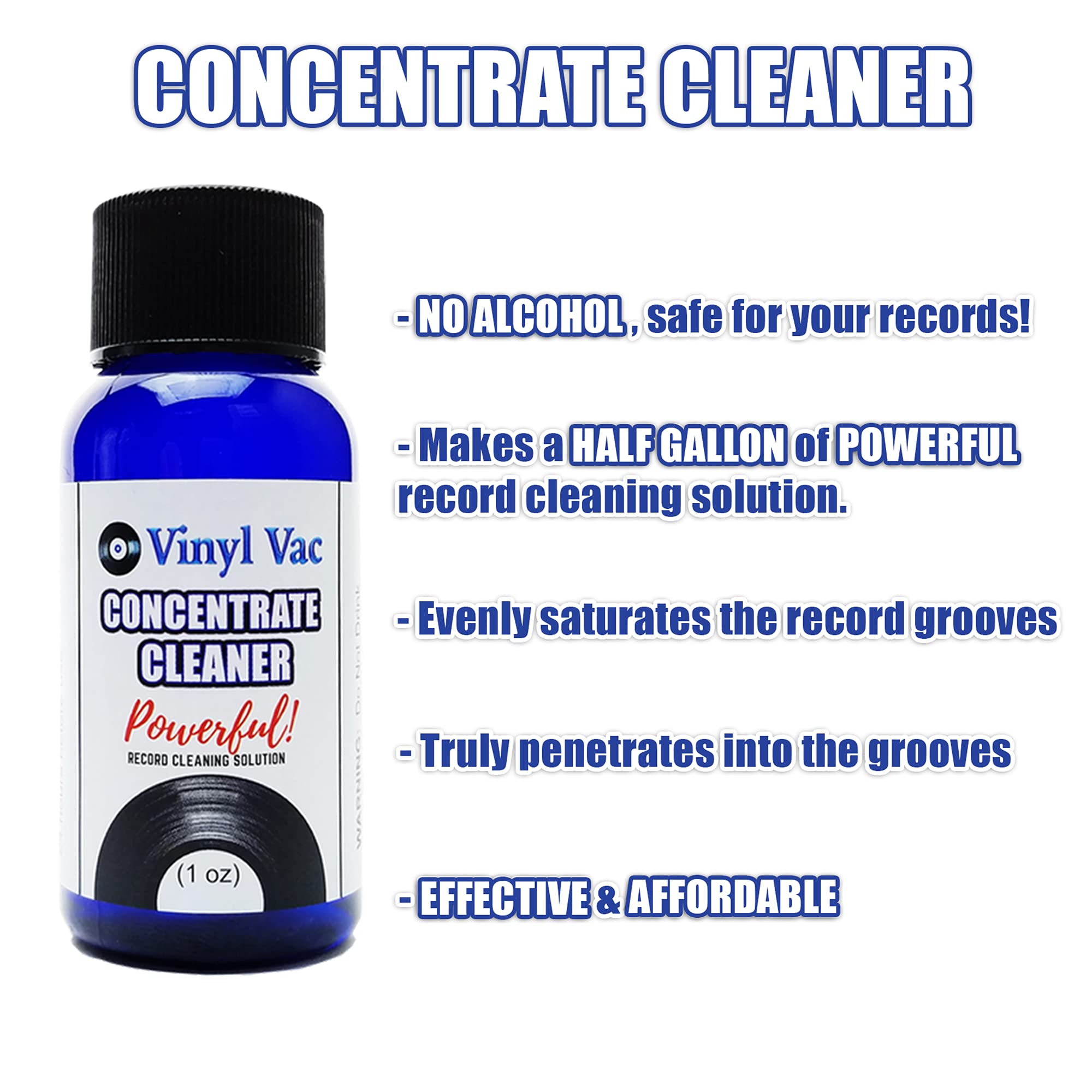 45 RPM Record Cleaning Kit with Vinyl Vac & Concentrate Cleaner (1 oz) - Alcohol-Free Safe Vinyl Record Cleaner for Wet/Dry Vacuum | Perfect for Vinyl Collectors & Audiophiles to Maintain Pristine Record Quality