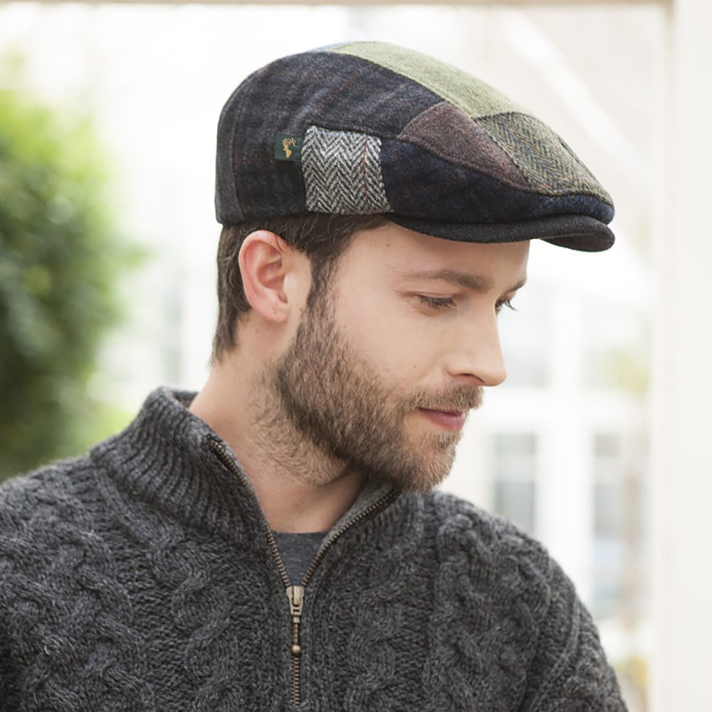 Mucros Weavers Irish Trinity Patch Wool Newsboy Cap for Men - Classic Flat Wool Hat for St. Patrick's Day, Irish Festivals & Winter Fashion