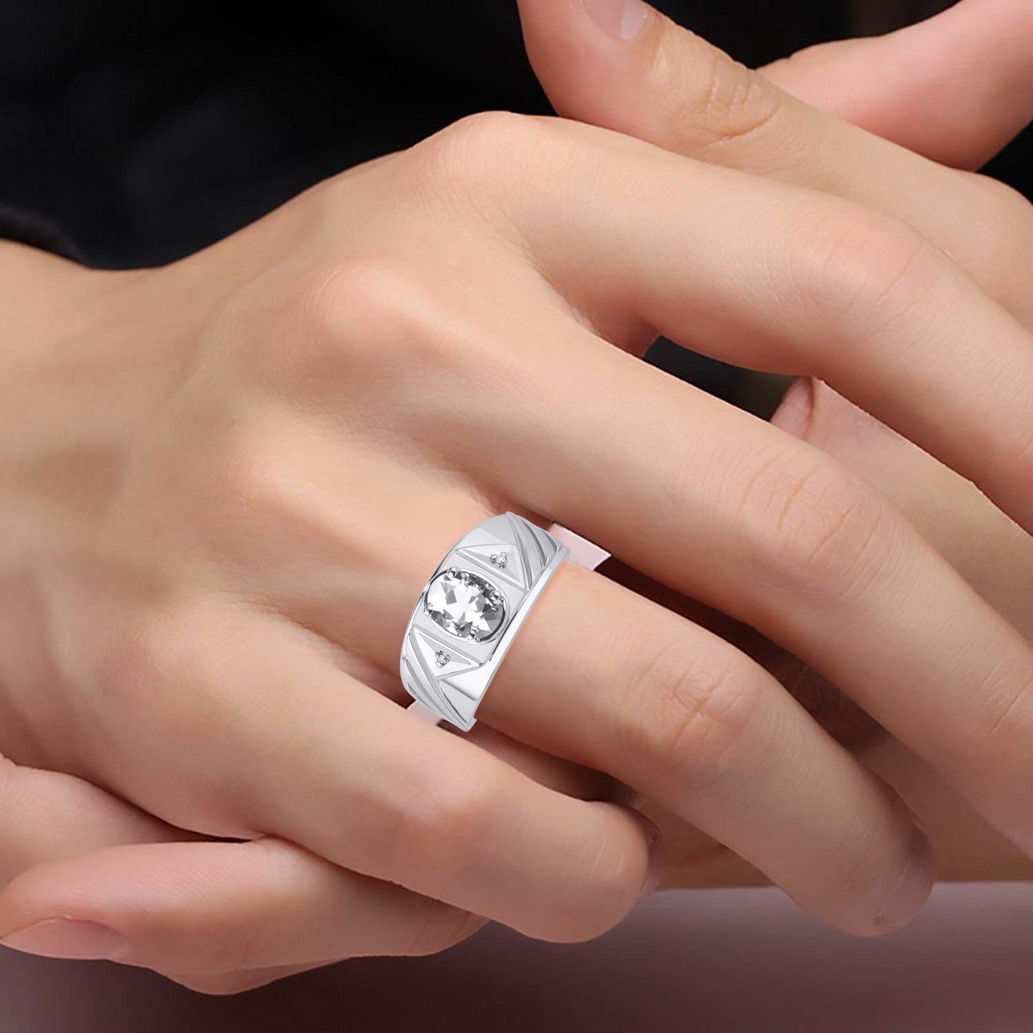 Rylos Men's Sterling Silver Designer Rings - 8x6MM Oval Gemstone & Diamond Accents - Classic Birthstone Rings (Sizes 8-13) - Perfect for Weddings, Anniversaries & Gifts