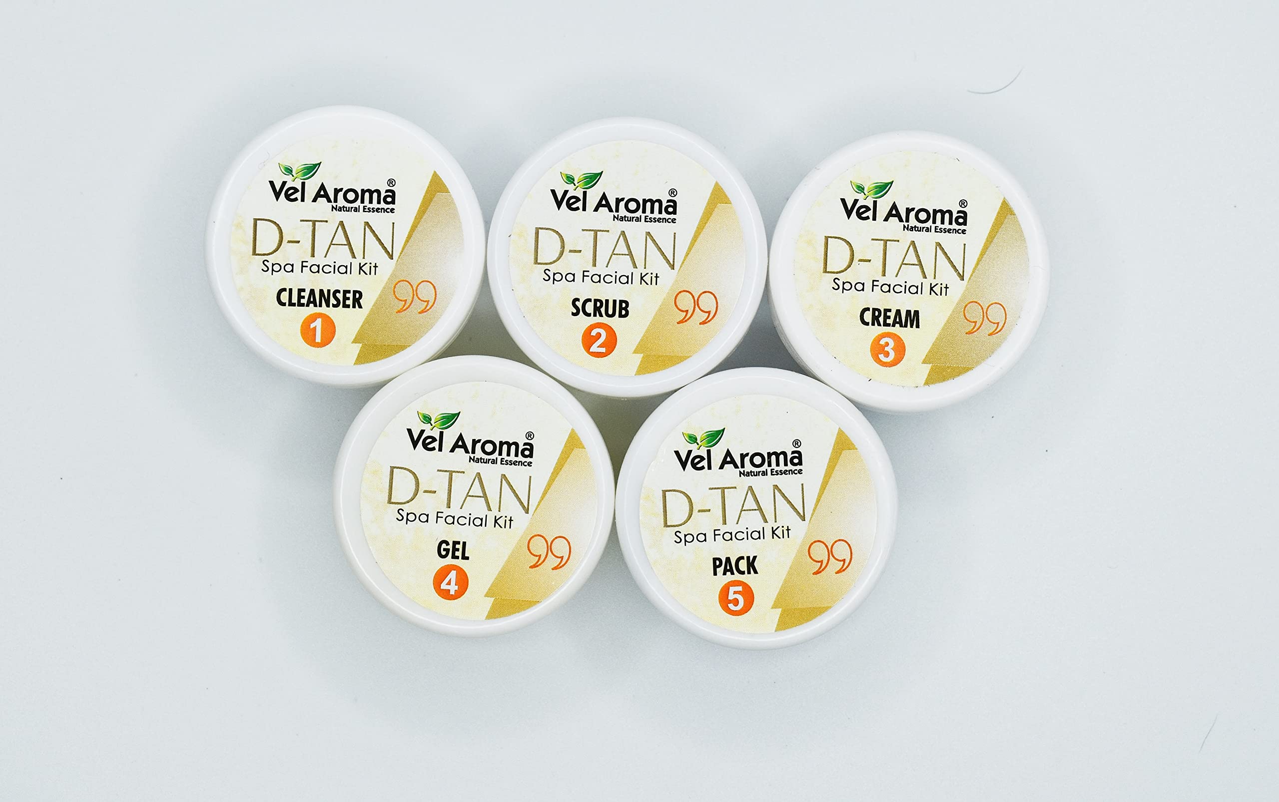 Vel Aroma D-TAN Facial Kit - Deep Cleanser, Exfoliating Scrub, Nourishing Gel, Whitening Cream & Firming Face Mask (255g) | Brightening & Anti-Aging Skincare Set for Glowing Skin at Home Spa