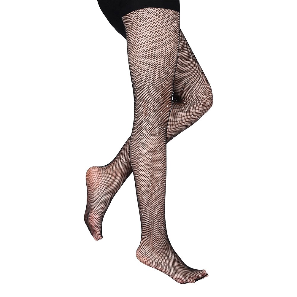 Delaman® Sexy Fishnet Stockings for Women - Crystal Sparkle Rhinestone Mesh Pantyhose (Black) | Perfect for Parties, Date Nights & Special Occasions