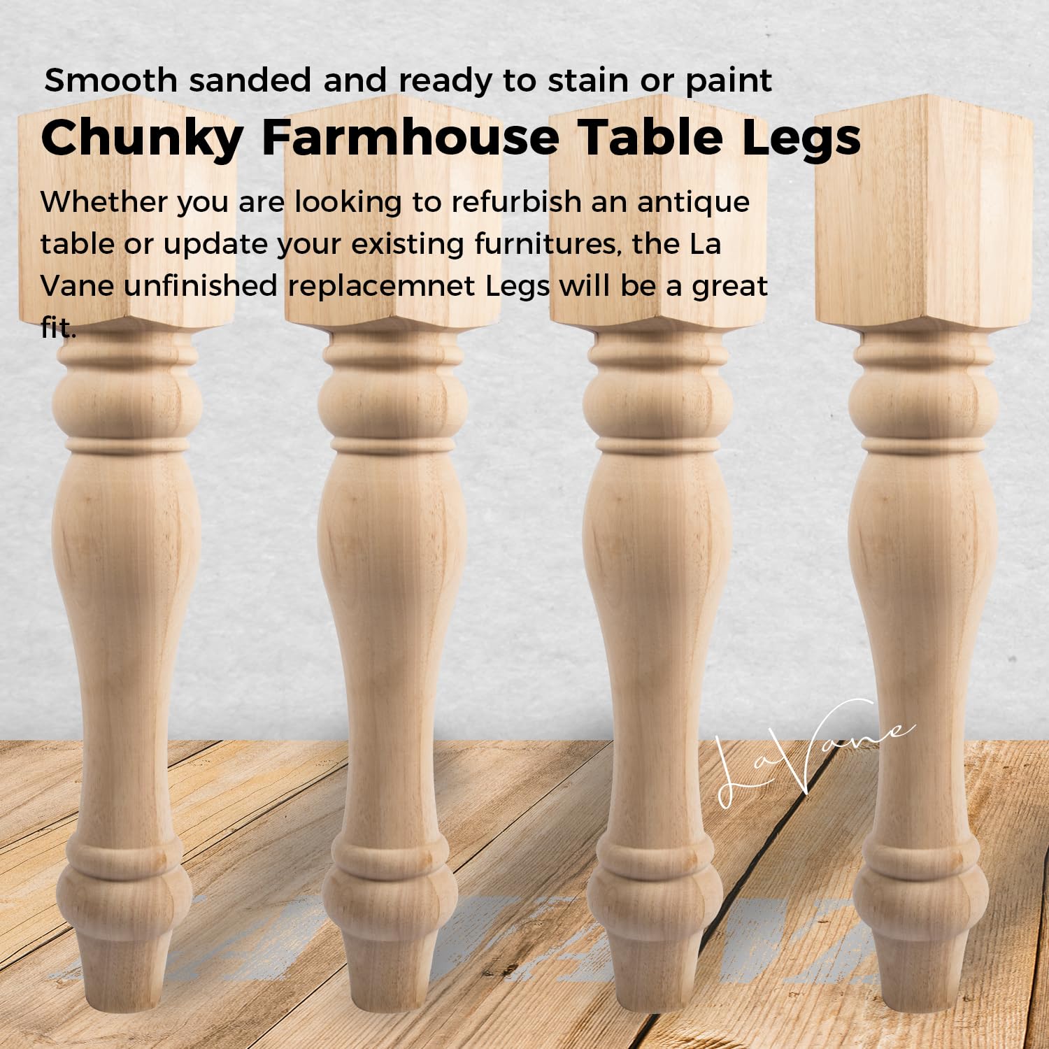 29x3.5x3.5 Inch Solid Wood Farmhouse Table Legs - Set of 4 Unfinished Chunky Turned Legs for Kitchen Island, Dining Table, Coffee Table, Bench & Cabinet - DIY Furniture Replacement Parts for Rustic Home Decor
