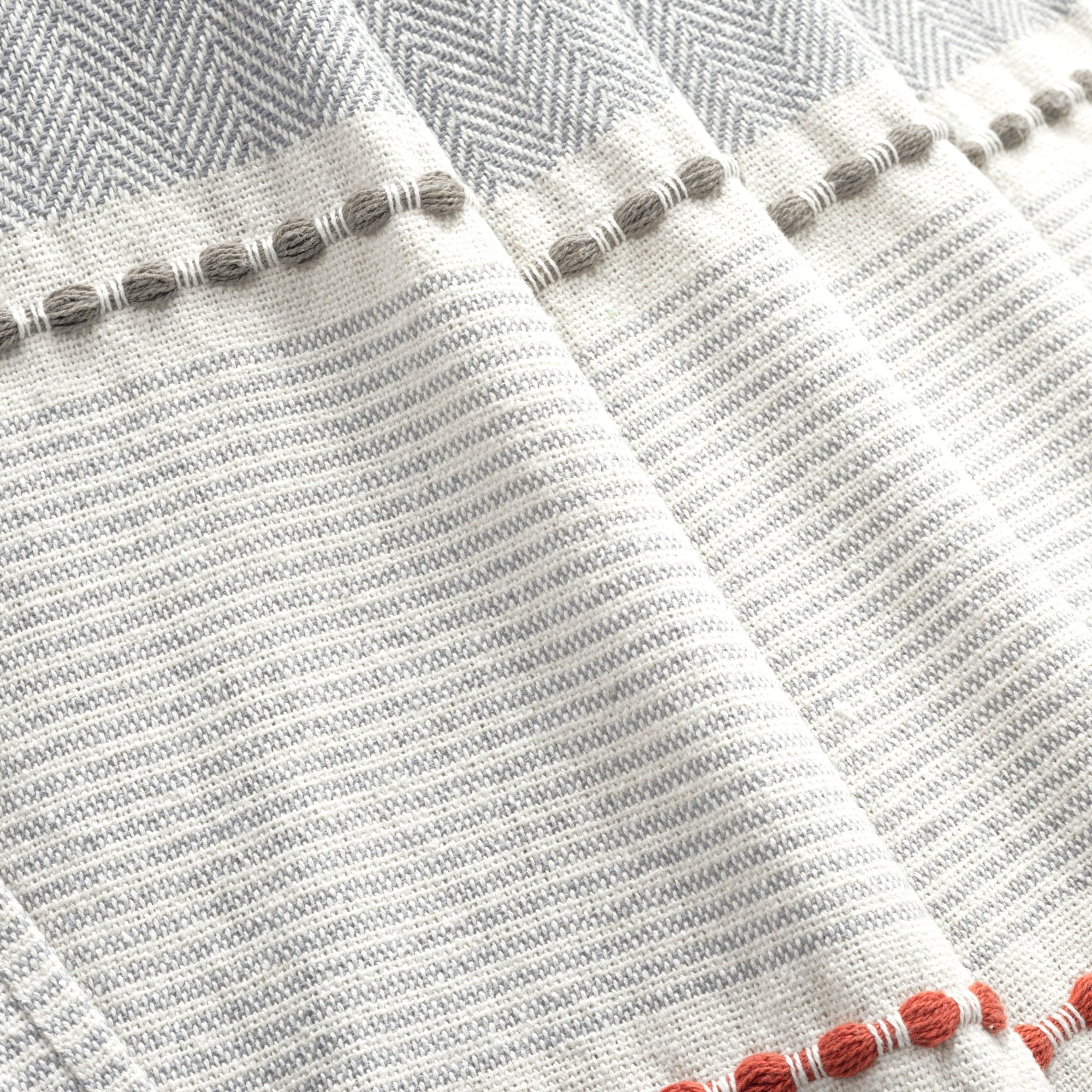 Herringbone Stripe Yarn-Dyed Cotton Woven Tassel Throw Blanket - Soft & Cozy Decorative Couch Cover for Living Room, Bed, Sofa