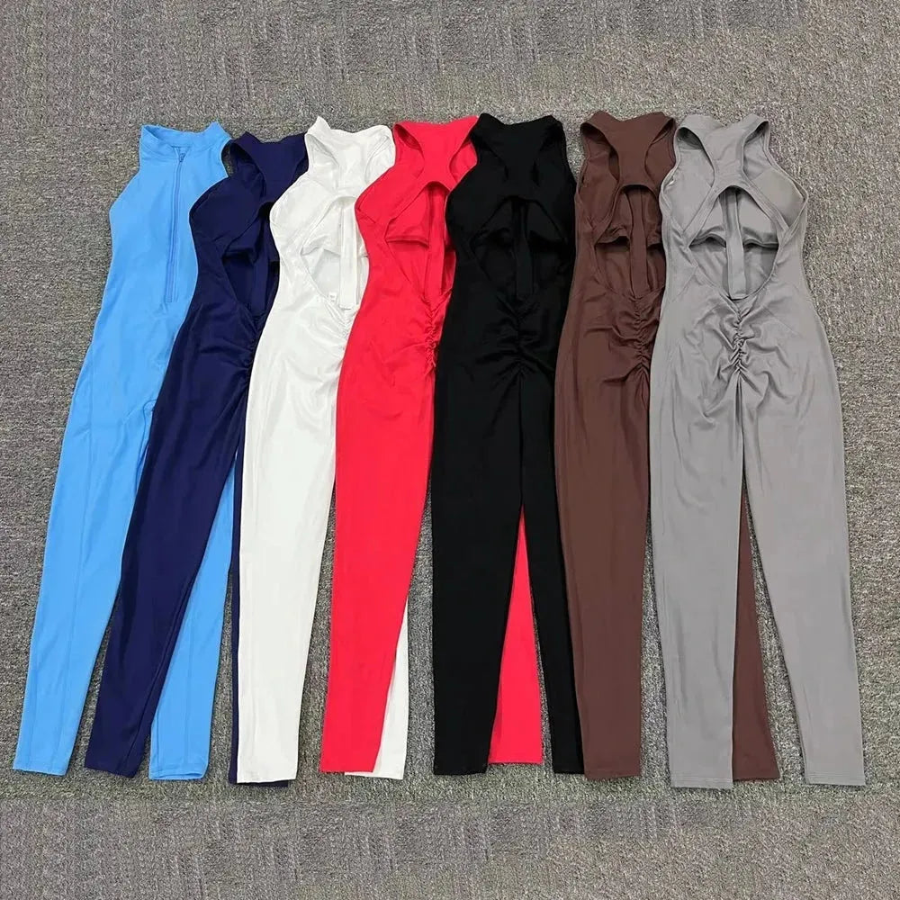 2024 Women's Zipper Tracksuit Set - One Piece Jumpsuit with Scrunch Legging for Yoga, Workout & Gym | Activewear for Running, Pilates & Lounge Wear
