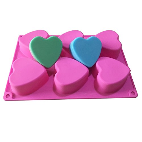6 Hearts Silicone Soap Molds for Cupcake Baking, Muffin Cups, Polymer Clay, Handmade Biscuit & Chocolate Candy DIY - Perfect for Valentine's Day, Wedding Favors, and Holiday Crafts