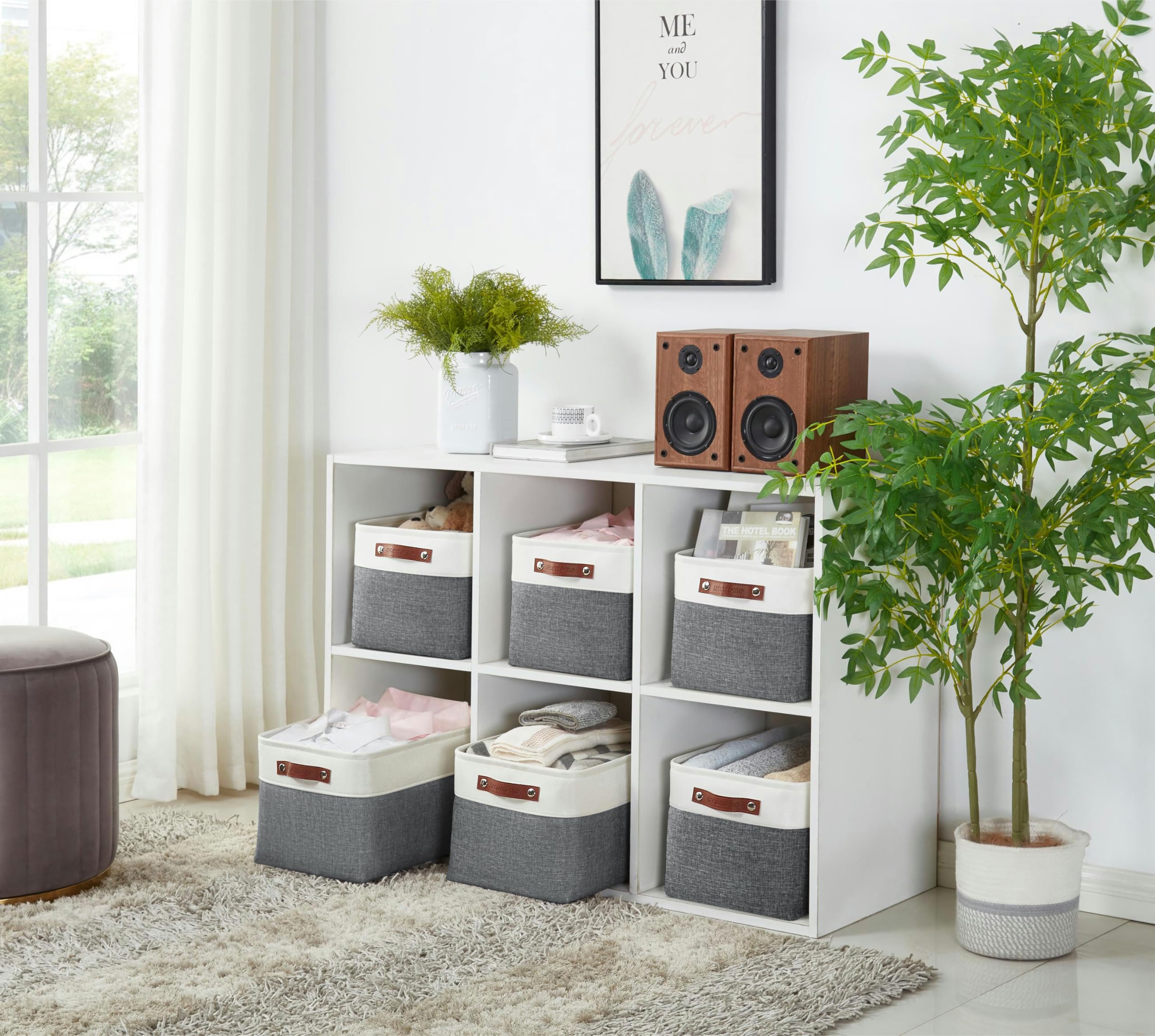 DECOMOMO Fabric Storage Bins - XL 3-Pack Slate Grey & White Storage Baskets for Shelves, Closet Organization, Toys, Nursery | Perfect for Home, Office & Kids Room Organization