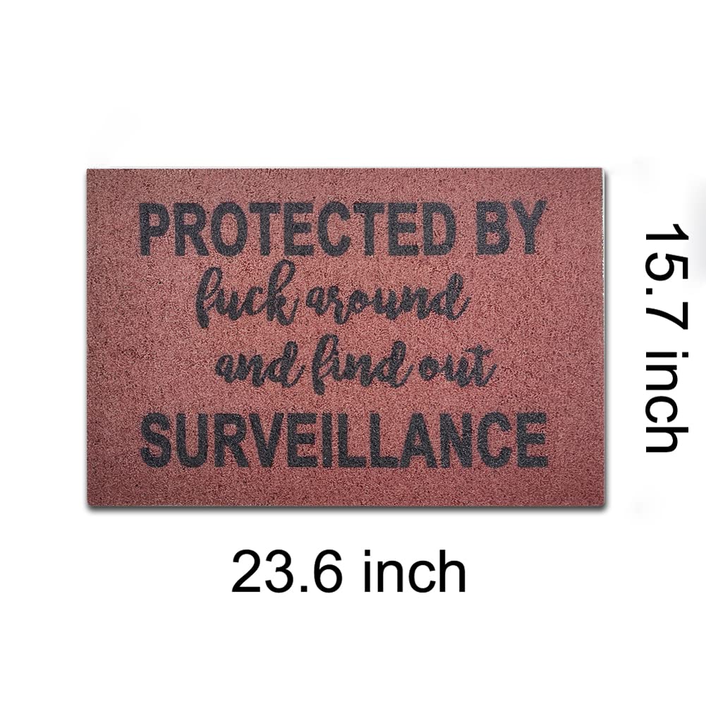 Funny 'Fuck Around and Find Out' Surveillance Doormat - Durable Silk Loop Mesh Shoe Scraper for Entryway, Front Door, Home & Office - Indoor/Outdoor Floor Mat (23.6