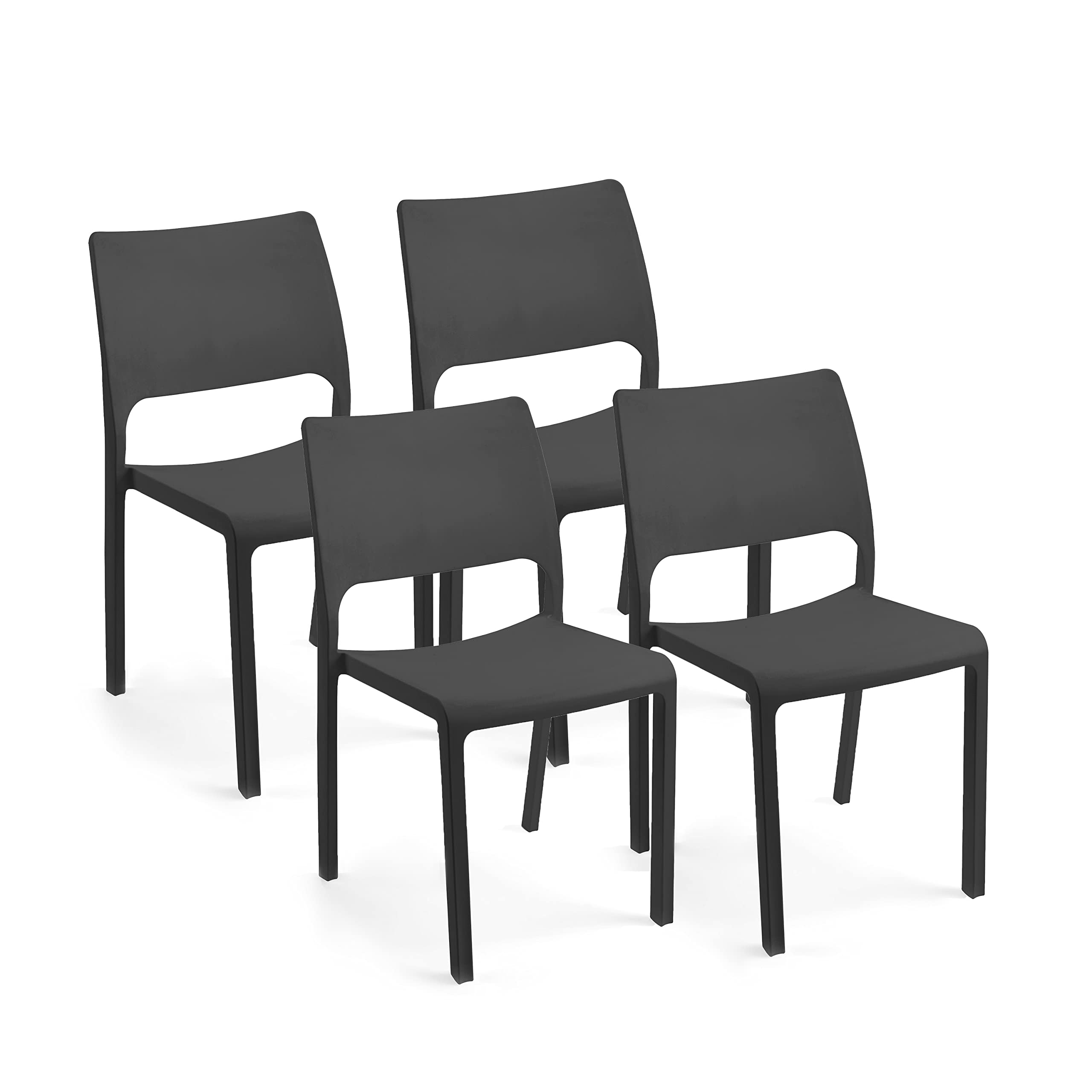Stackable Outdoor Chairs Set of 4 - Polypropylene Patio Chairs, Shine Model in Anthracite Finish, 47x53x82cm - Perfect for Garden, Poolside, and Backyard Relaxation