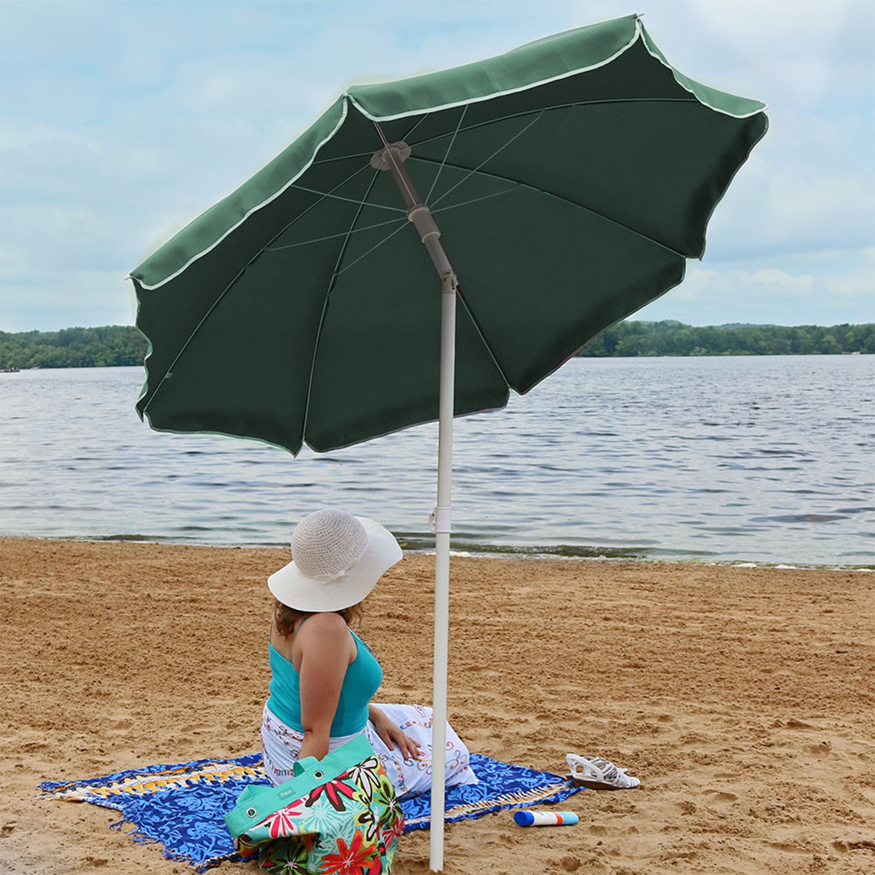 Sunnydaze 5-Foot Steel Beach Umbrella with Adjustable Tilt - UV Protection for Poolside, Backyard, and Outdoor Relaxation