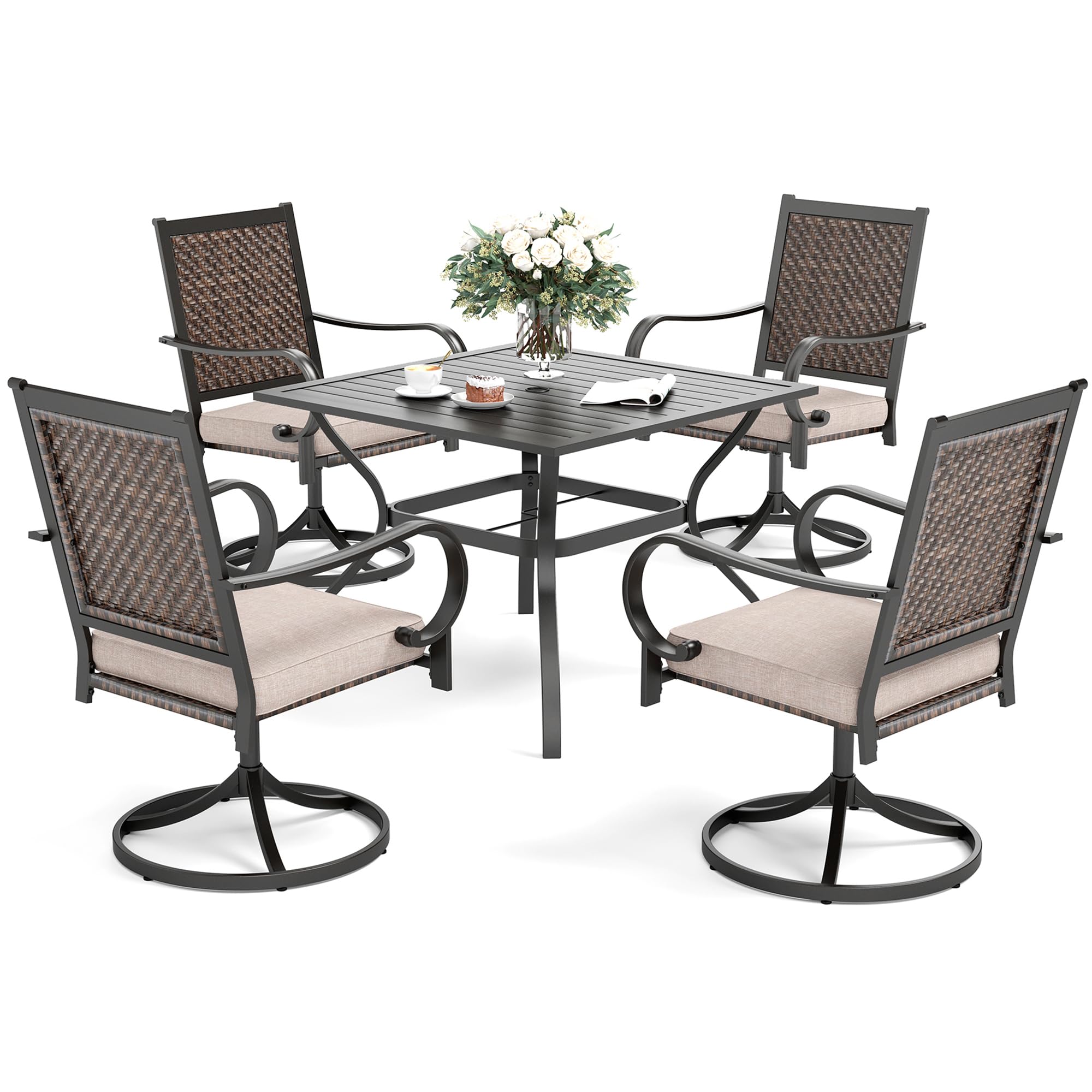 5-Piece Outdoor Patio Dining Set for 4 - All-Weather Wicker Furniture with Square Table (1.57