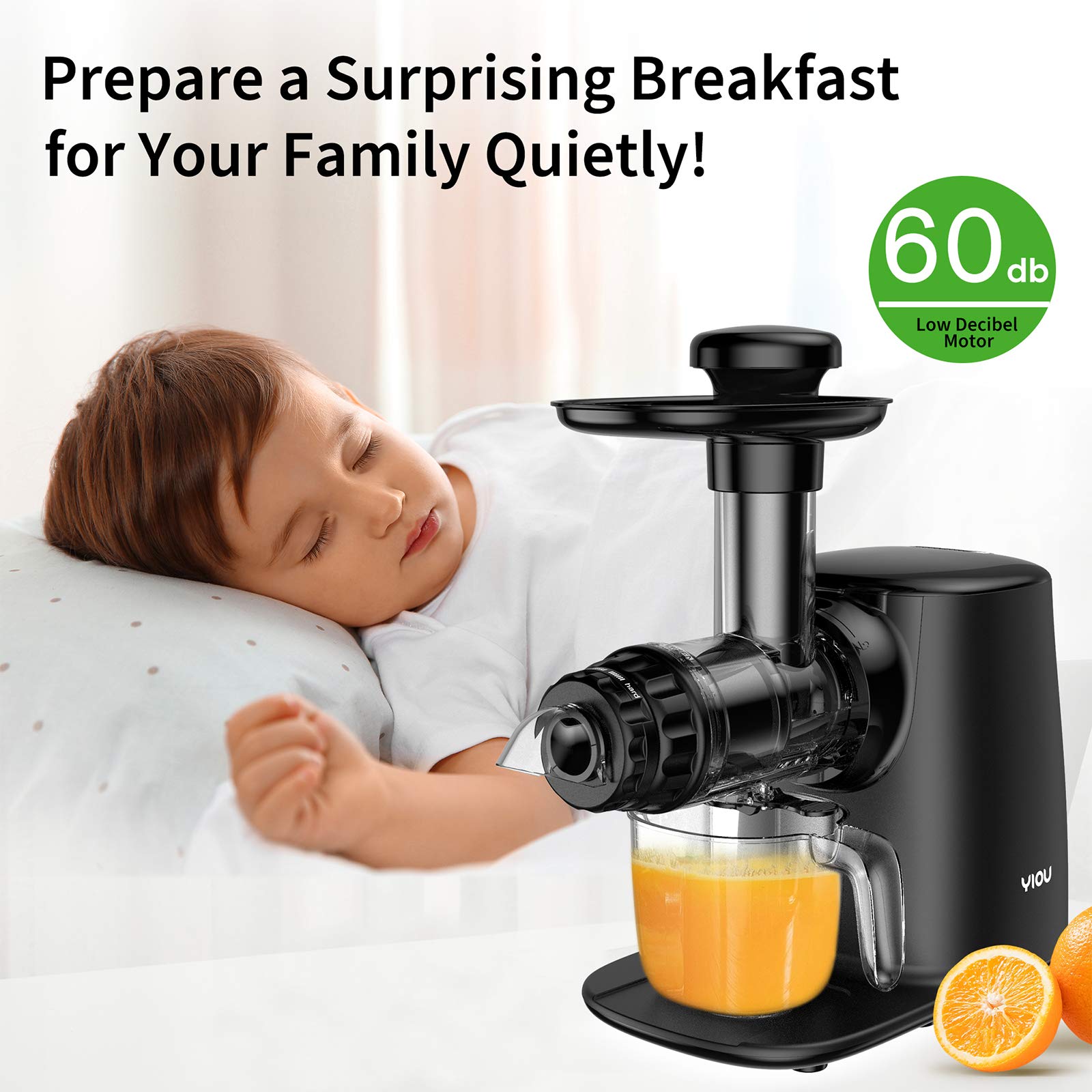 Premium YIOU Slow Masticating Juicer - Cold Press 3-Speed Fruit & Vegetable Extractor with BPA-Free Tritan Material, Easy Clean Design for Healthy Juicing - Perfect for Home, Gym, and Office Use (Black, Model SJ-Black)