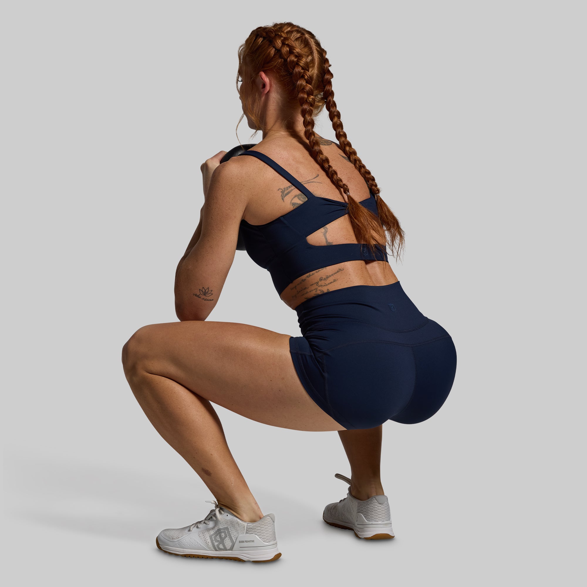 Best High Waisted Booty Shorts for Women - BP Navy - Comfortable & Sexy Workout Shorts for Gym, Yoga, Running & Lounge Wear