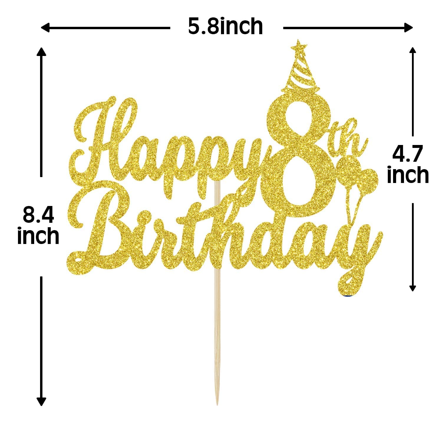 Happy 8th Birthday Cake Topper - Eight is Great Gold Glitter Decorations for Boys & Girls | Perfect for 8th Birthday Parties, Cakes & Celebrations
