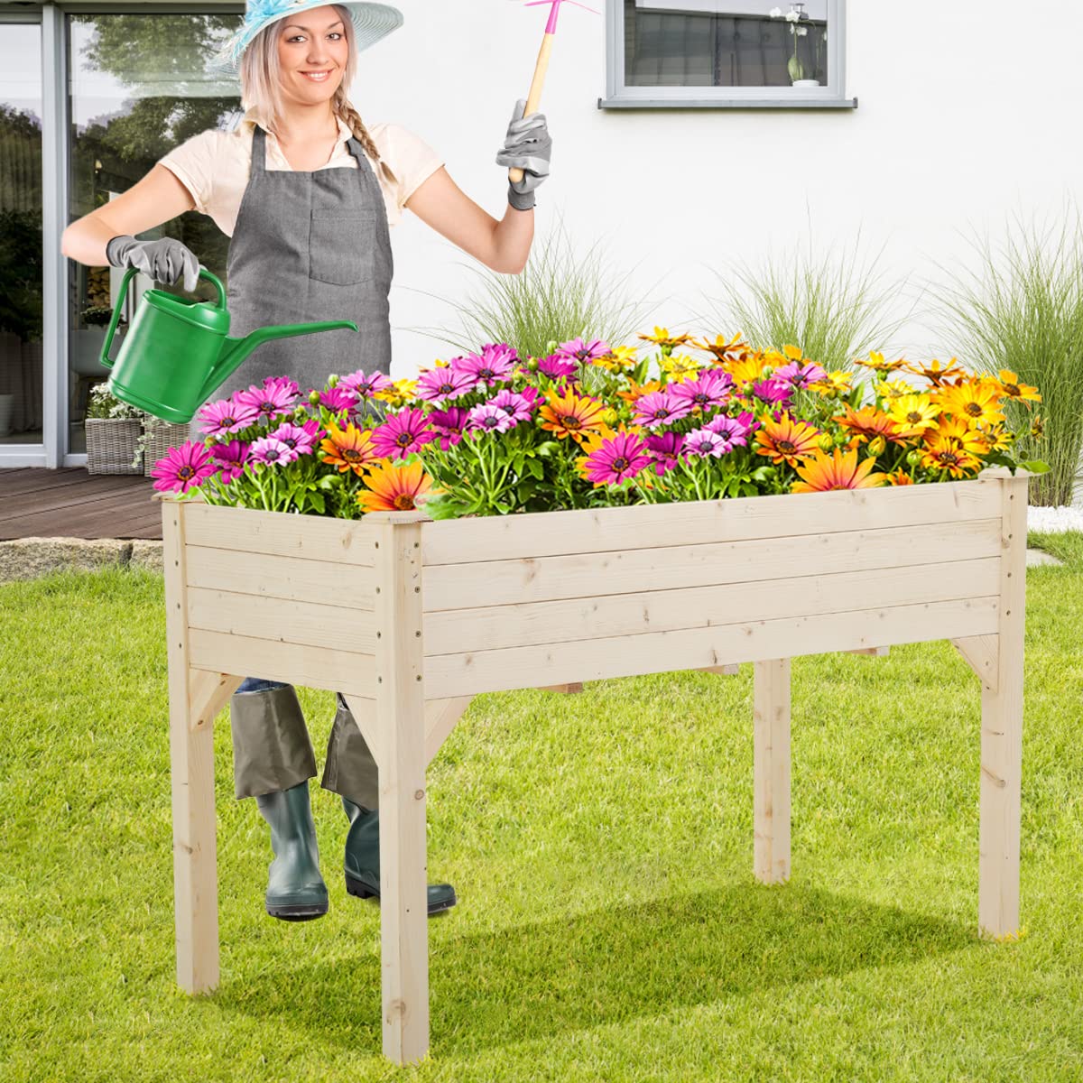 BLKMTY Elevated Wooden Raised Garden Bed Planter Box with Legs - Outdoor Gardening Planter for Vegetables, Flowers, Herbs - Perfect for Backyard, Balcony, Patio & Small Space Gardening