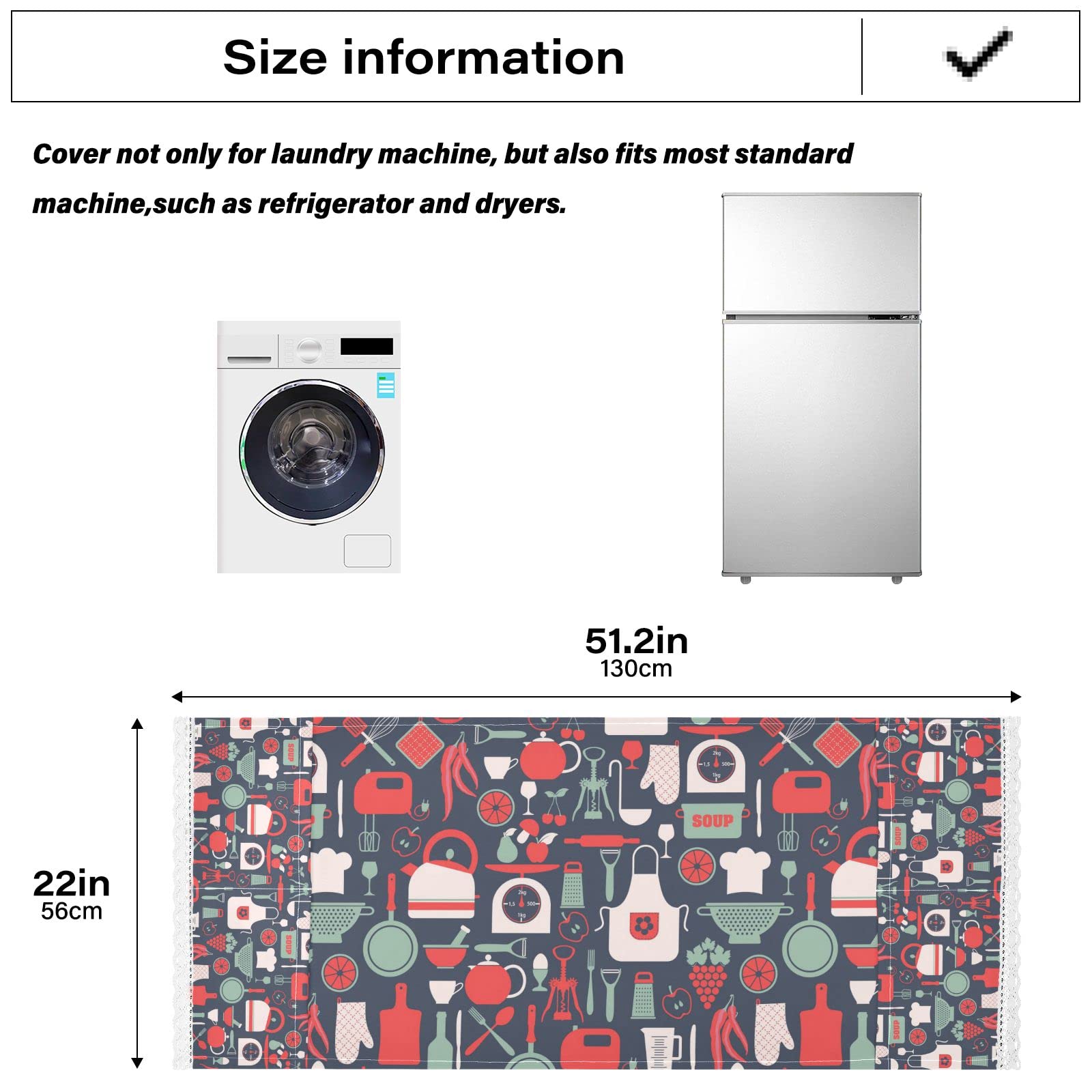Non-Slip Refrigerator & Washing Machine Dust Cover Set - Kitchen Cutlery Organizer with 4 Storage Bags | Fridge Top Protector, Dryer Cover & Spoon/Fork Holder | Perfect for Home, Apartment & Laundry Room Organization
