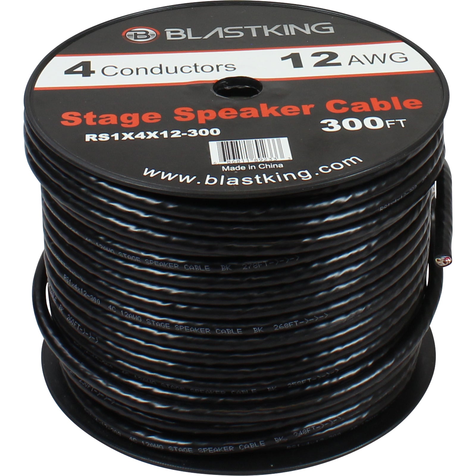 Blastking RS1X4X12 300ft 12 AWG 4-Conductor Speaker Cable - High Performance Audio Wire for Home Theater, Studio, and Live Sound Systems