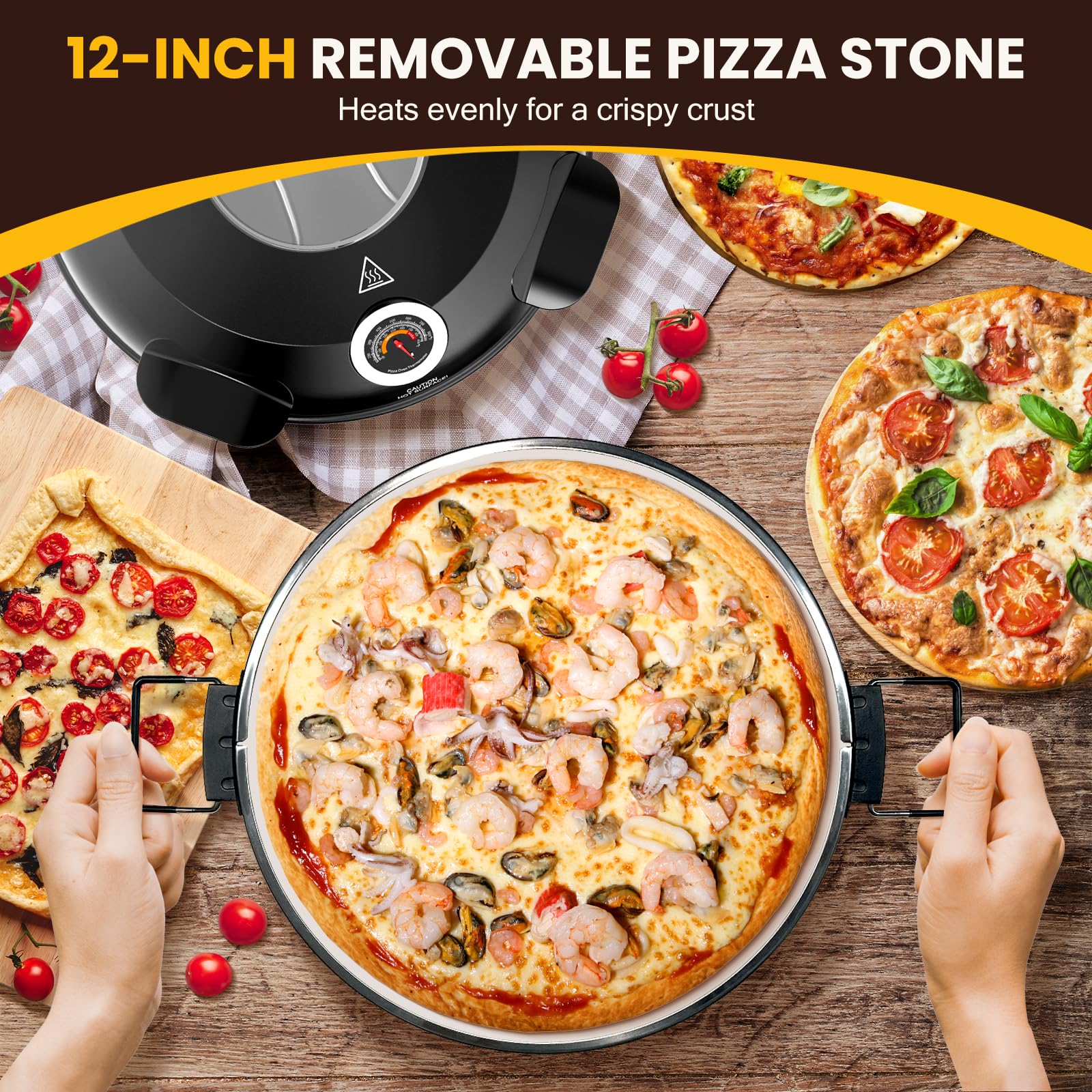 **Upgrade 12 Inch Electric Pizza Oven – 1200W Portable Countertop Pizza Maker with Viewing Window & Timer – Heats to 800°F – Perfect for Home, Parties, and Outdoor Cooking – Bake Restaurant-Quality Pizza Easily**