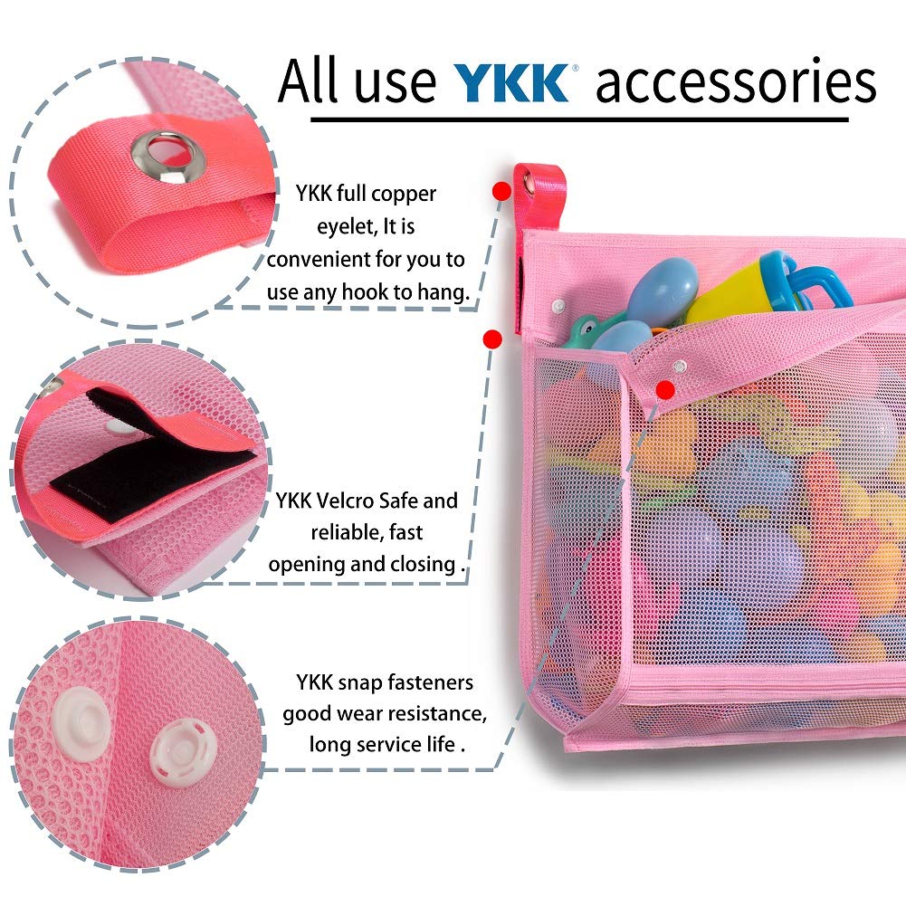 TENRAI Large Pink Mesh Bath Toy Organizer - Bathtub Storage Bag, Multi-Purpose Baby Toys Net, Quick Drying Shower Caddy for Toddlers & Kids - Perfect for Bathroom Organization & Toy Storage