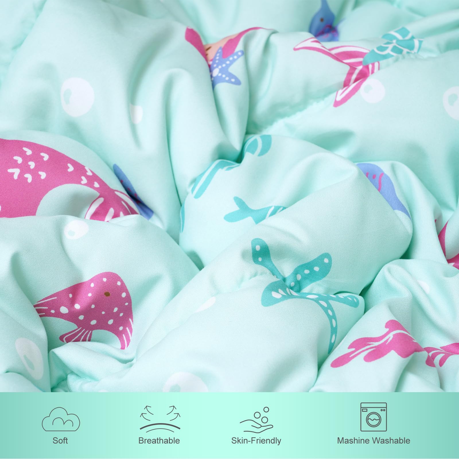 David's Kids 4-Piece Toddler Bedding Set - Soft & Breathable Crib Bedding for Boys & Girls, Includes Quilted Comforter, Flat Sheet, Fitted Sheet & Pillowcase - Mermaid Theme - Perfect for Nursery, Daycare & Toddler Rooms