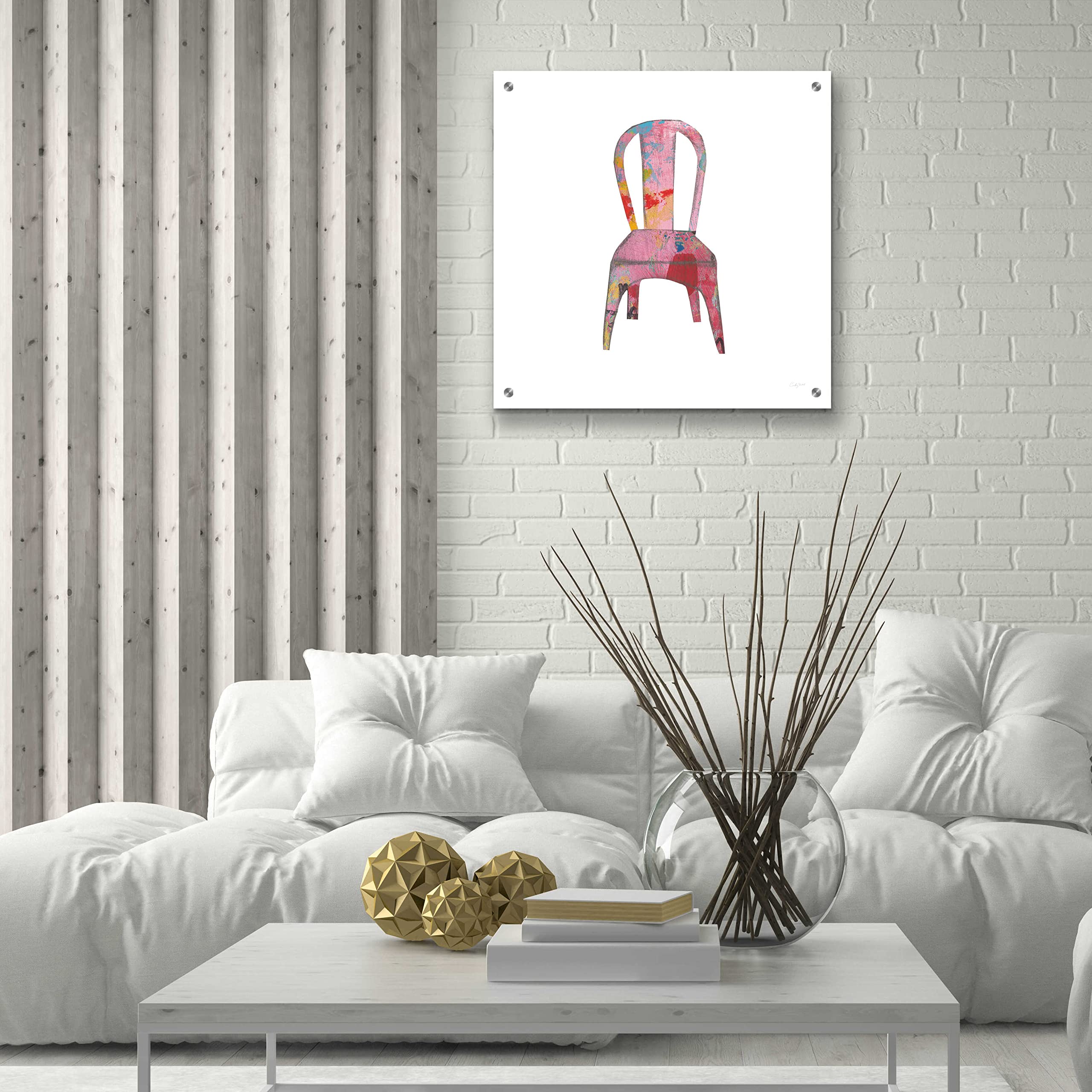 Courtney Prahl Mod Chairs I Acrylic Glass Wall Art - 24x24 Inch Modern Abstract Painting for Living Room, Bedroom & Office Decor