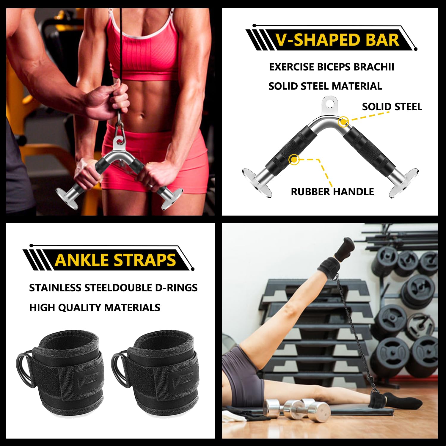 Heavy Duty Tricep Press Down Cable Machine Attachment & LAT Pulldown Bar - Premium Home Gym Accessories for Strength Training - Perfect for Triceps Workouts, Back Exercises & Full-Body Fitness at Home
