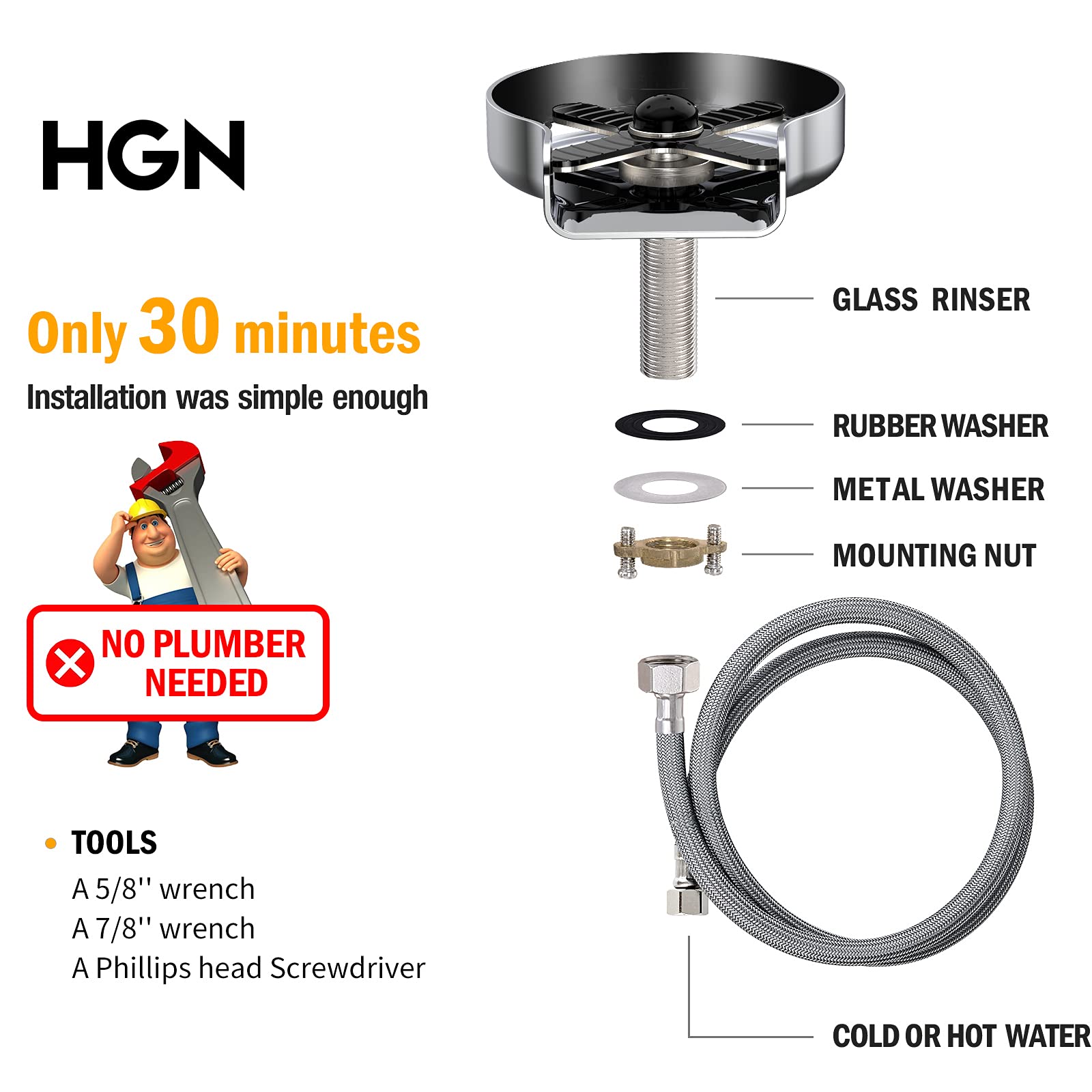 Premium Stainless Steel Glass Rinser for Kitchen Sinks - Chrome Bottle Washer for Bar & Home Use | Durable Sink Faucet Cup Cleaner | Essential Kitchen Sink Accessories | Perfect for Washing Wine Glasses, Baby Bottles & Coffee Mugs