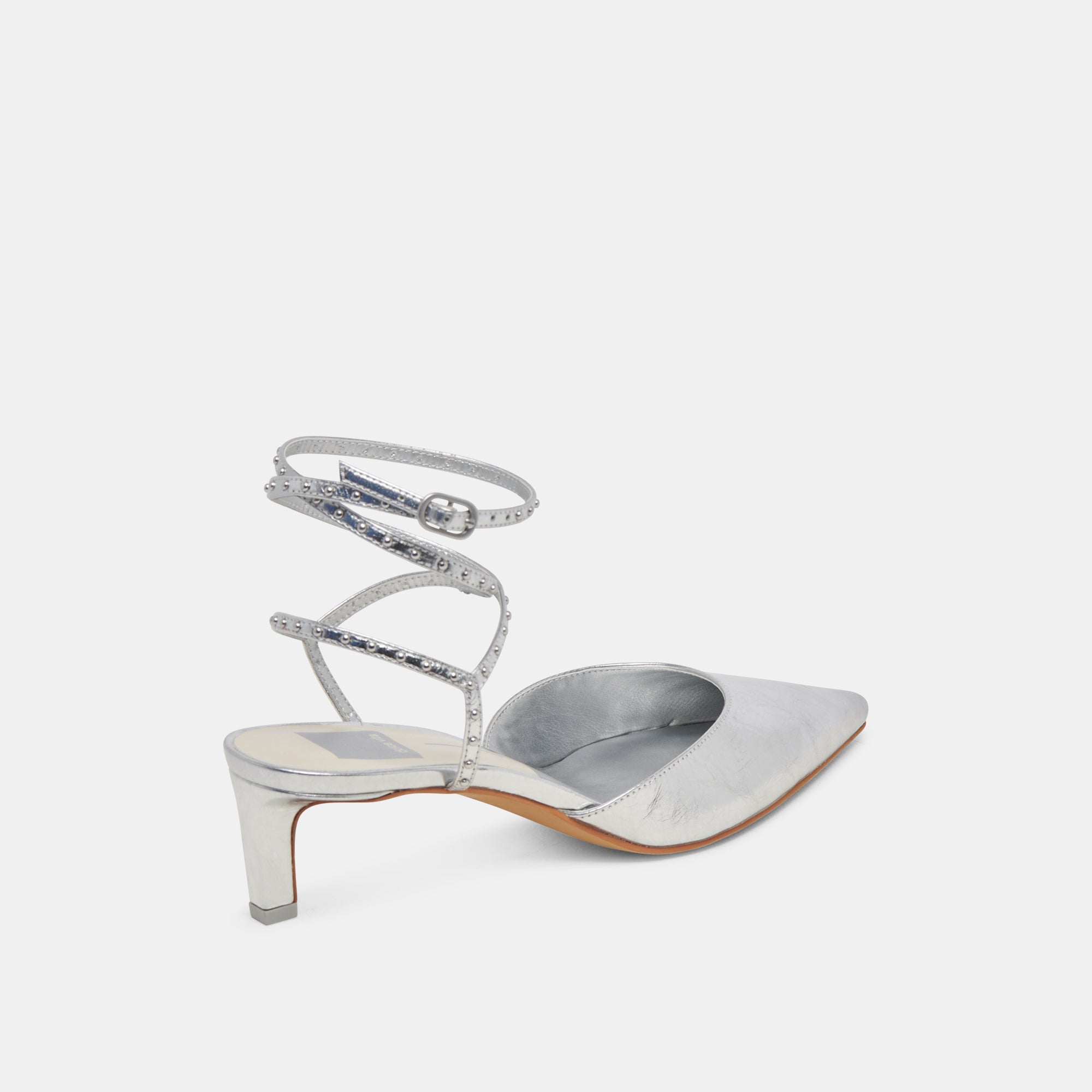 LOKLYN Silver Crinkle Patent Stud Heels - Stylish Women's High Heels for Parties, Weddings & Night Out