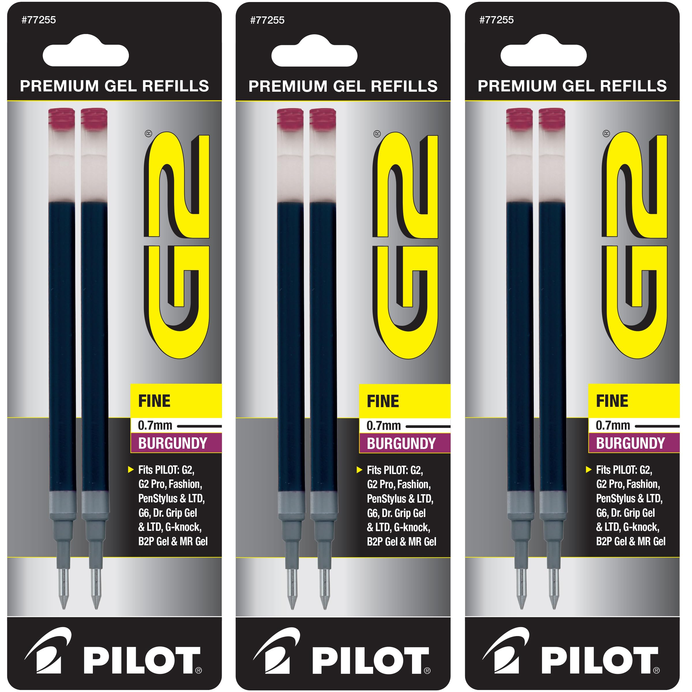 Pilot G2 Gel Ink Pen Refills - 0.7mm Fine Point Burgundy Ink (6 Pack) for Smooth Writing, Note Taking & Office Use