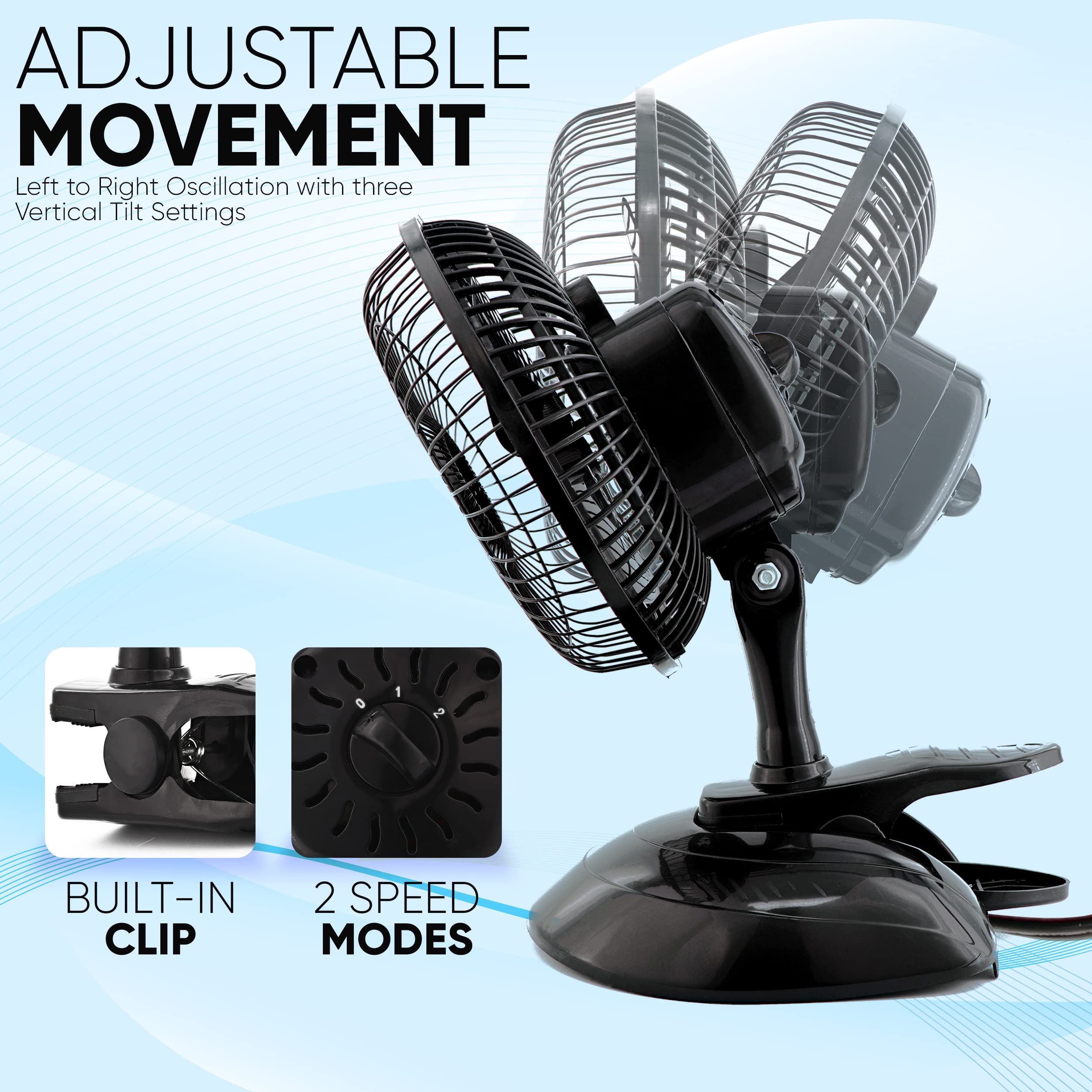 RamPro 6 Inch Portable Clip on Desk Fan - Small, Quiet Plug In Personal Cooling Fan with 2 Speed Settings & Adjustable Tilt - Perfect for Home, Office, Bedroom, Dorm (Black, 2 Pack) - Stay Cool While Working, Studying or Sleeping