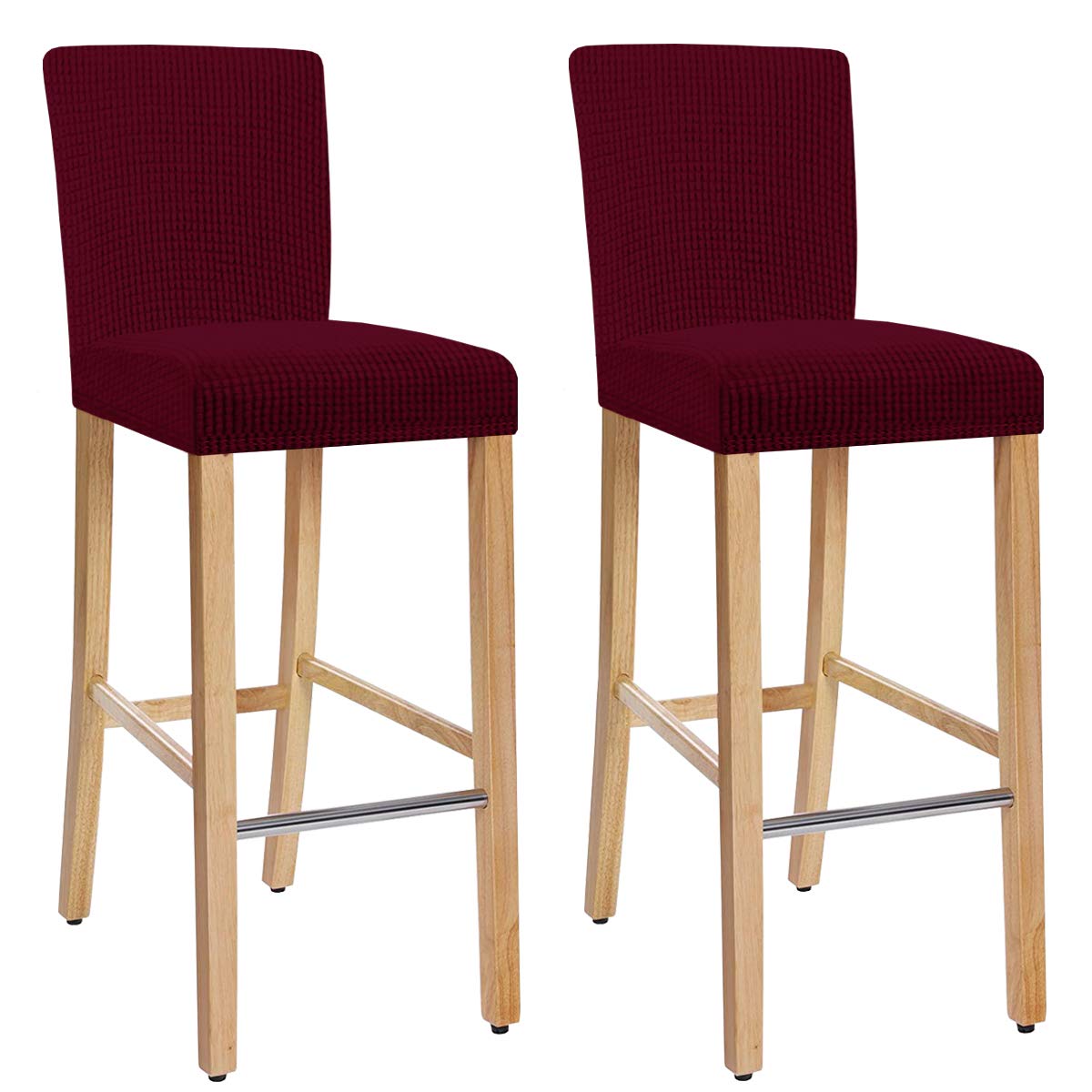 Premium Stretch Jacquard Bar Chair Covers with Backrest - Washable & Removable Slipcovers for Dining Chairs, Bar Stools & Rotating Chairs (Wine Red, Set of 2) - Perfect for Home, Cafe & Restaurant Decor