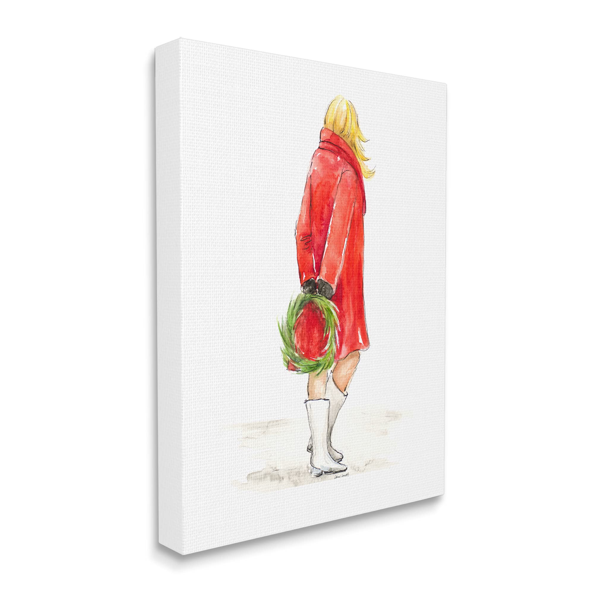 Stupell Industries Glam Fashion Red Jacket Christmas Woman with Wreath Canvas Wall Art - 36