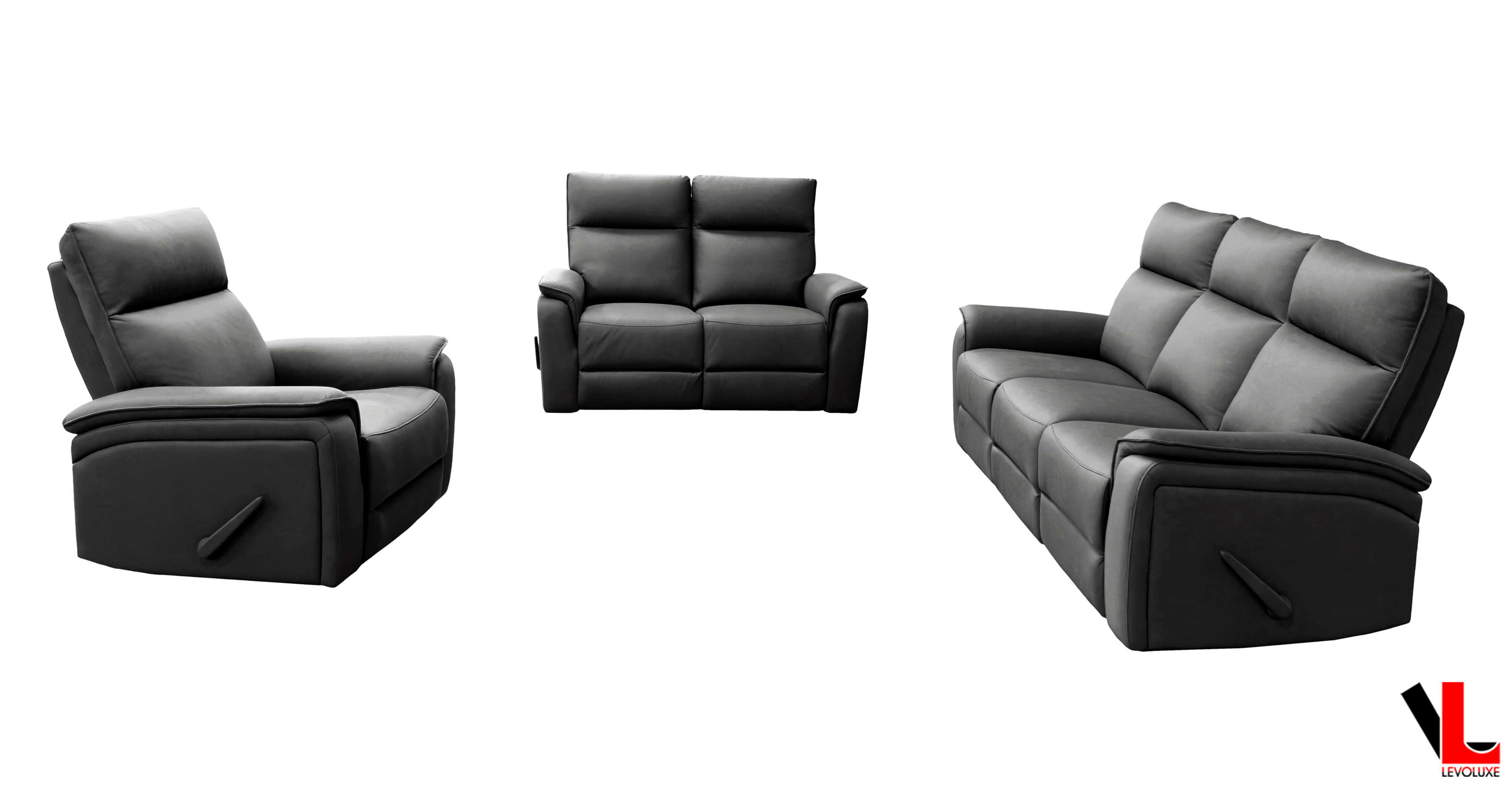 Sereno 3-Piece Reclining Sofa Set with Loveseat and Rocking Chair in Jaxxon Smoke - Modern Living Room Furniture for Home Theater, Family Gatherings & Relaxation