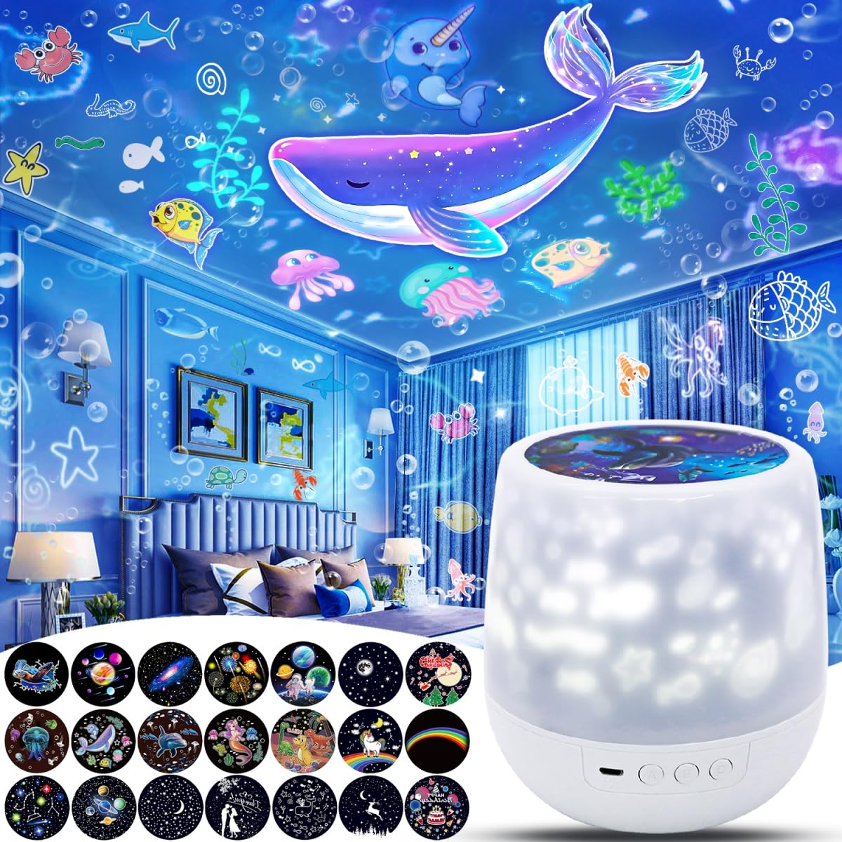 21 Sets of Star Galaxy Projector Night Light for Kids - 360° Rotating LED Light Projector for Bedroom, Ceiling, Nursery & Room Decor - Perfect for Christmas Gifts, Baby Sleep Aid, and Relaxing Nighttime Ambiance