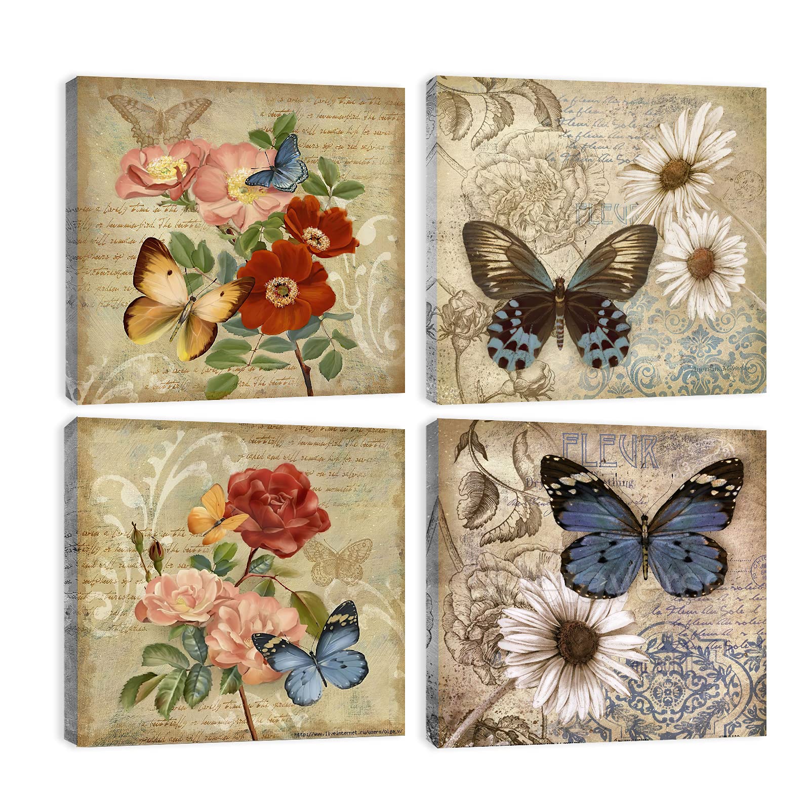Abstract Mandala Canvas Wall Art - Modern Butterfly & Flower Pattern Prints for Home & Bathroom Decor - 4-Piece Framed Artwork Ready to Hang (16x64 inches) - Perfect for Living Rooms, Bedrooms & Meditation Spaces