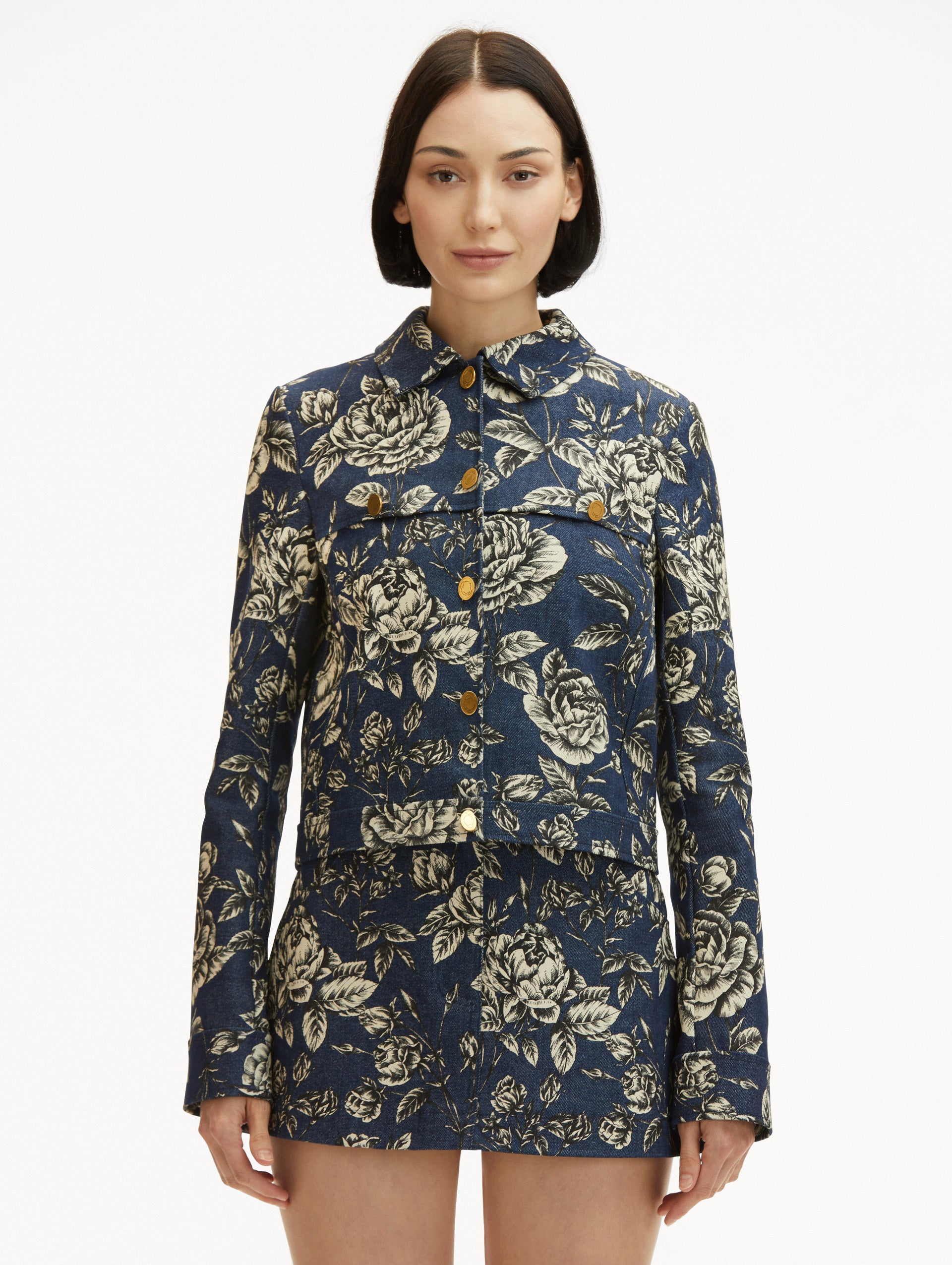 Stylish Rose Printed Denim Jacket for Women - Trendy Floral Embroidered Denim Jacket - Casual Spring & Fall Outerwear for Streetwear, Dating, and Outdoor Activities