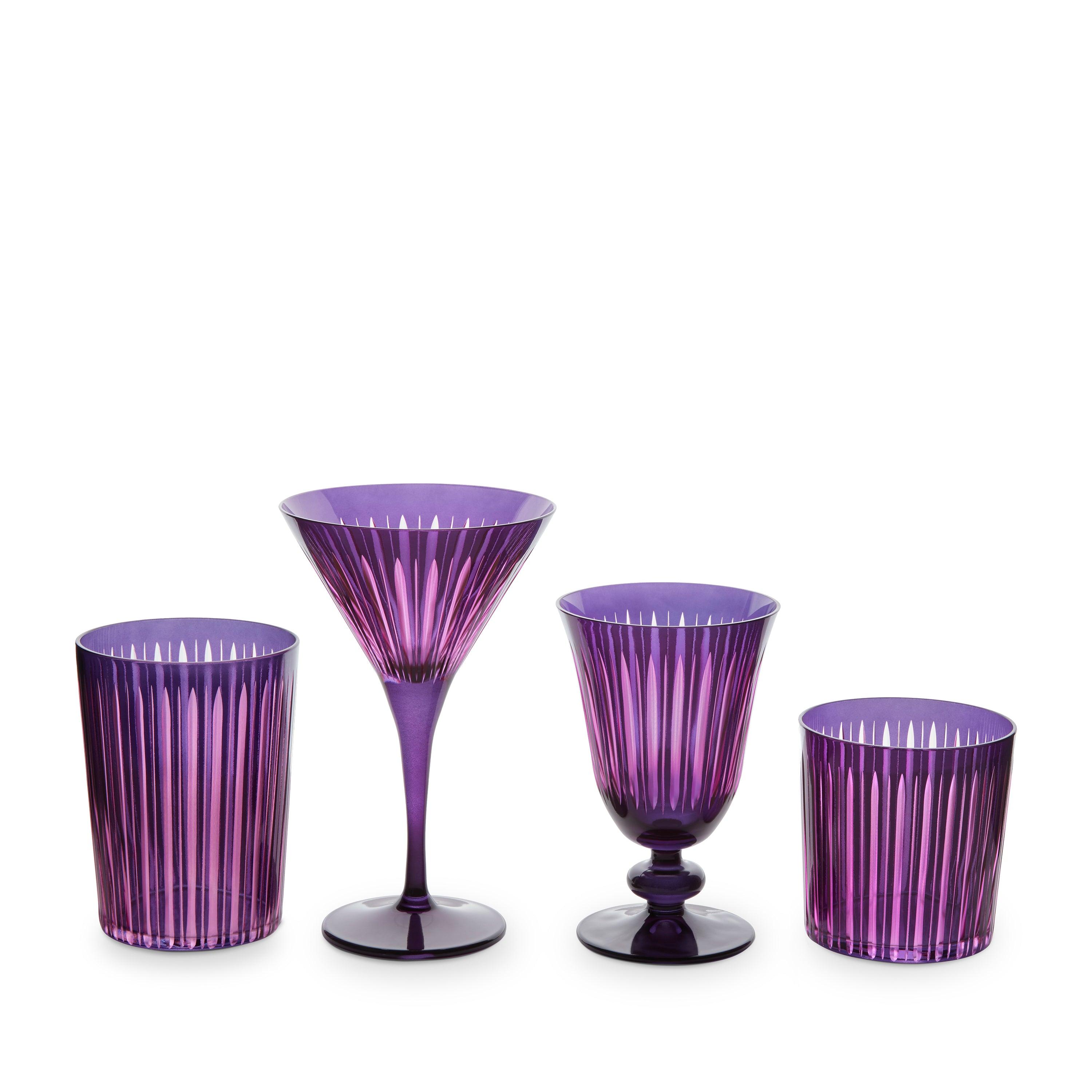 Vintage Purple Prism Double Old Fashioned Whiskey Glasses - Set of 4 - Elegant Cocktail Barware for Bourbon, Scotch & Home Entertaining